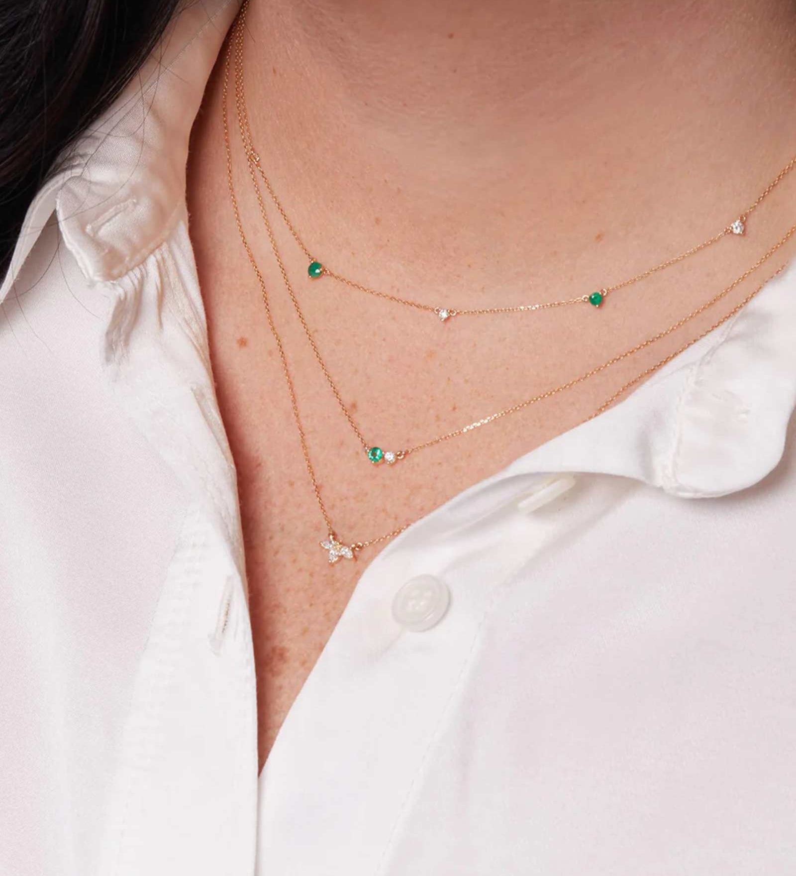 Adina Reyter-Diamond Emerald Amigos Necklace-Necklaces-14k Yellow Gold, Diamond-Blue Ruby Jewellery-Vancouver Canada