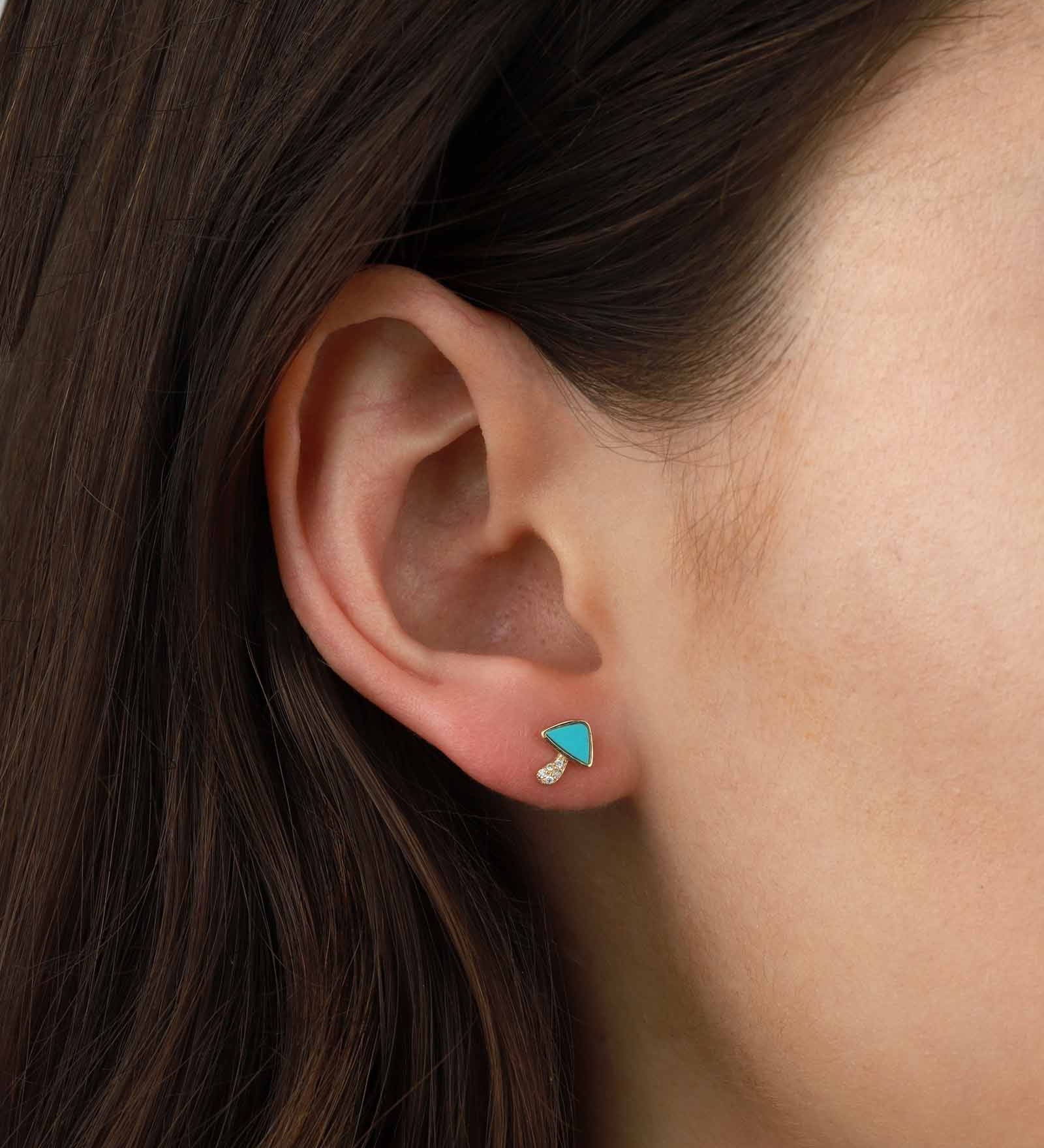 Diamond Stone Mushroom Studs-Earrings-Goldhive-14k Yellow Gold-Turquoise-Blue Ruby Jewellery-Vancouver-Canada