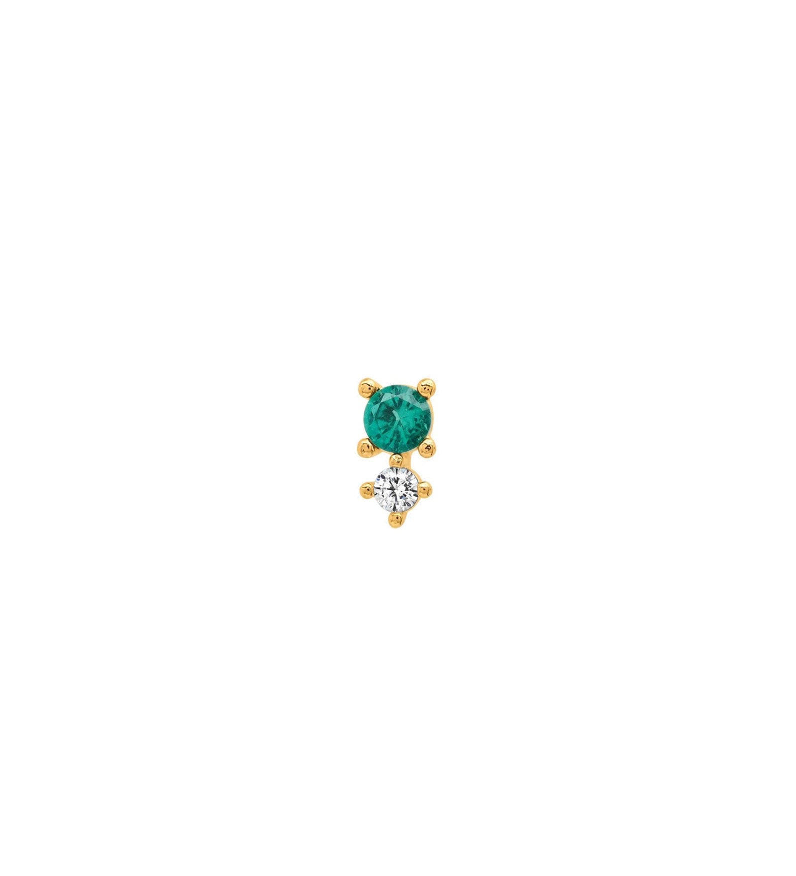 Quiet Icon-Double Emerald CZ Stud-Earrings-14k Gold Vermeil, Cubic Zirconia-Blue Ruby Jewellery-Vancouver Canada