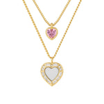 Luv AJ-Double Heart Charm Necklace-Necklaces-14k Gold Plated, Cubic Zirconia, Pink/Gold-Blue Ruby Jewellery-Vancouver Canada