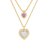 Luv AJ-Double Heart Charm Necklace-Necklaces-14k Gold Plated, Cubic Zirconia, Pink/Gold-Blue Ruby Jewellery-Vancouver Canada