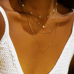 Poppy Rose-Double Pearl Station Necklace-Necklaces-14k Gold Filled, White Pearl-Blue Ruby Jewellery-Vancouver Canada