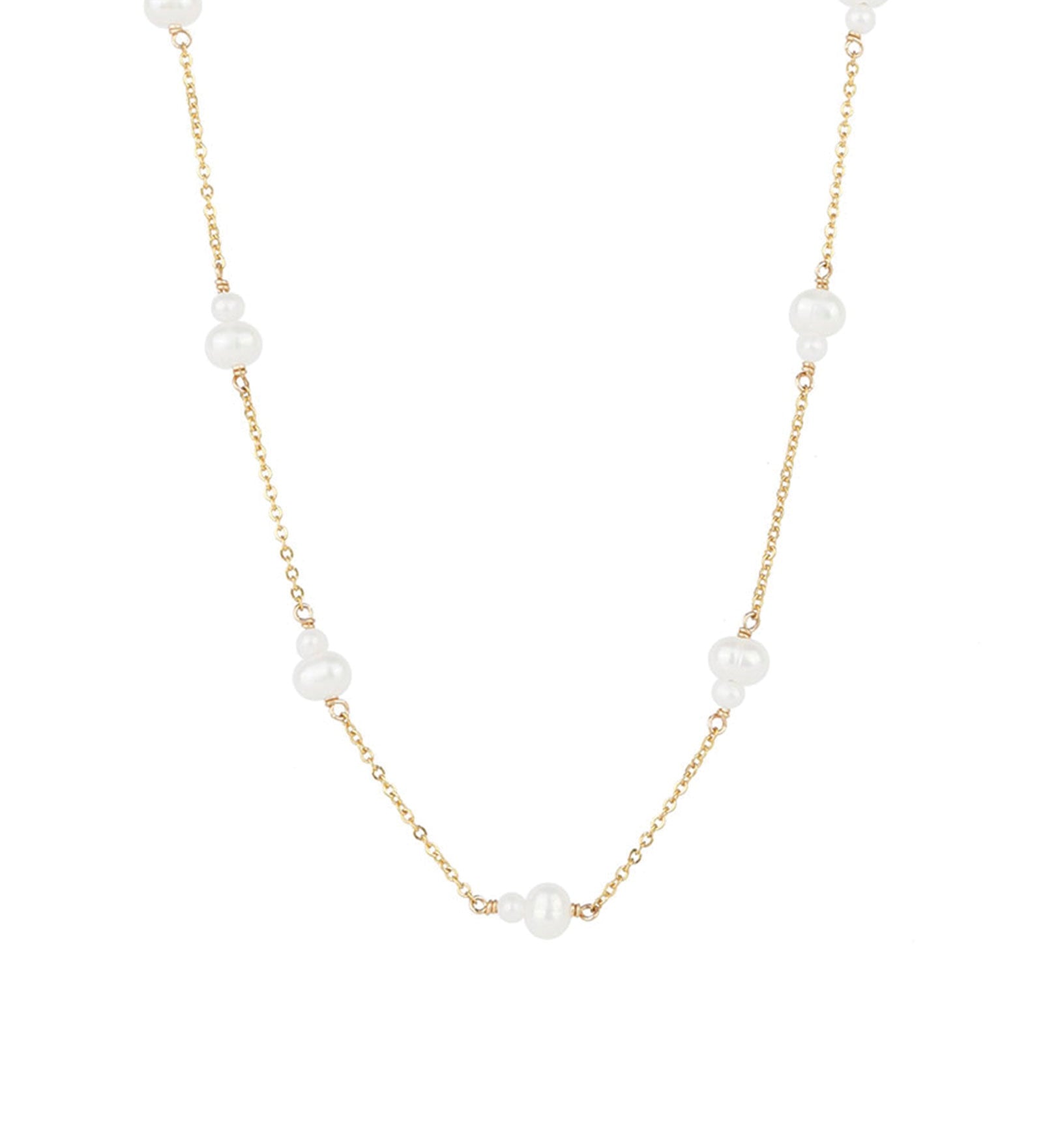 Poppy Rose-Double Pearl Station Necklace-Necklaces-14k Gold Filled, White Pearl-Blue Ruby Jewellery-Vancouver Canada