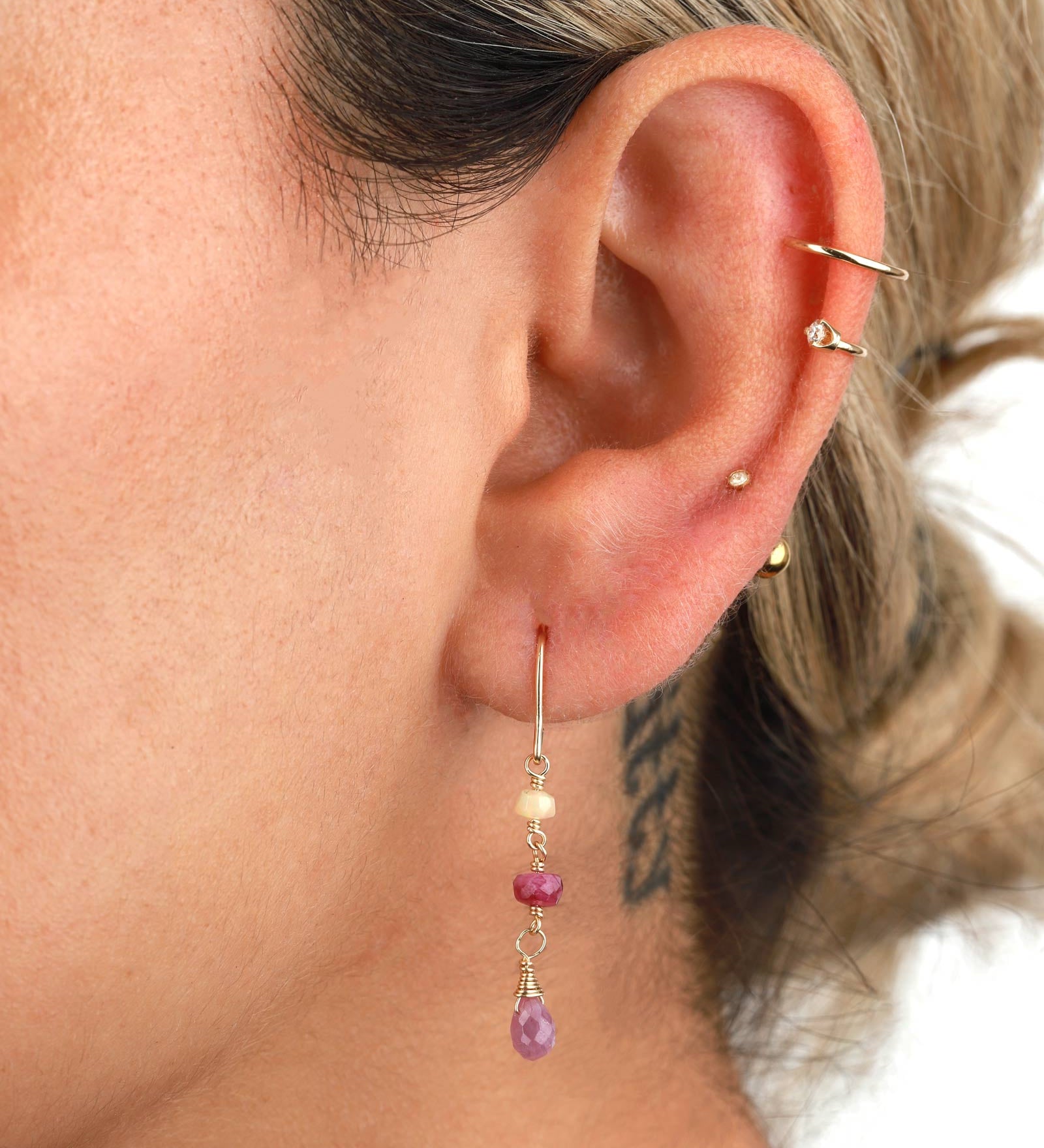 Poppy Rose-Elle Hooks-Earrings-14k Gold-fill, Pink Sapphire, Ruby and Opal-Blue Ruby Jewellery-Vancouver Canada