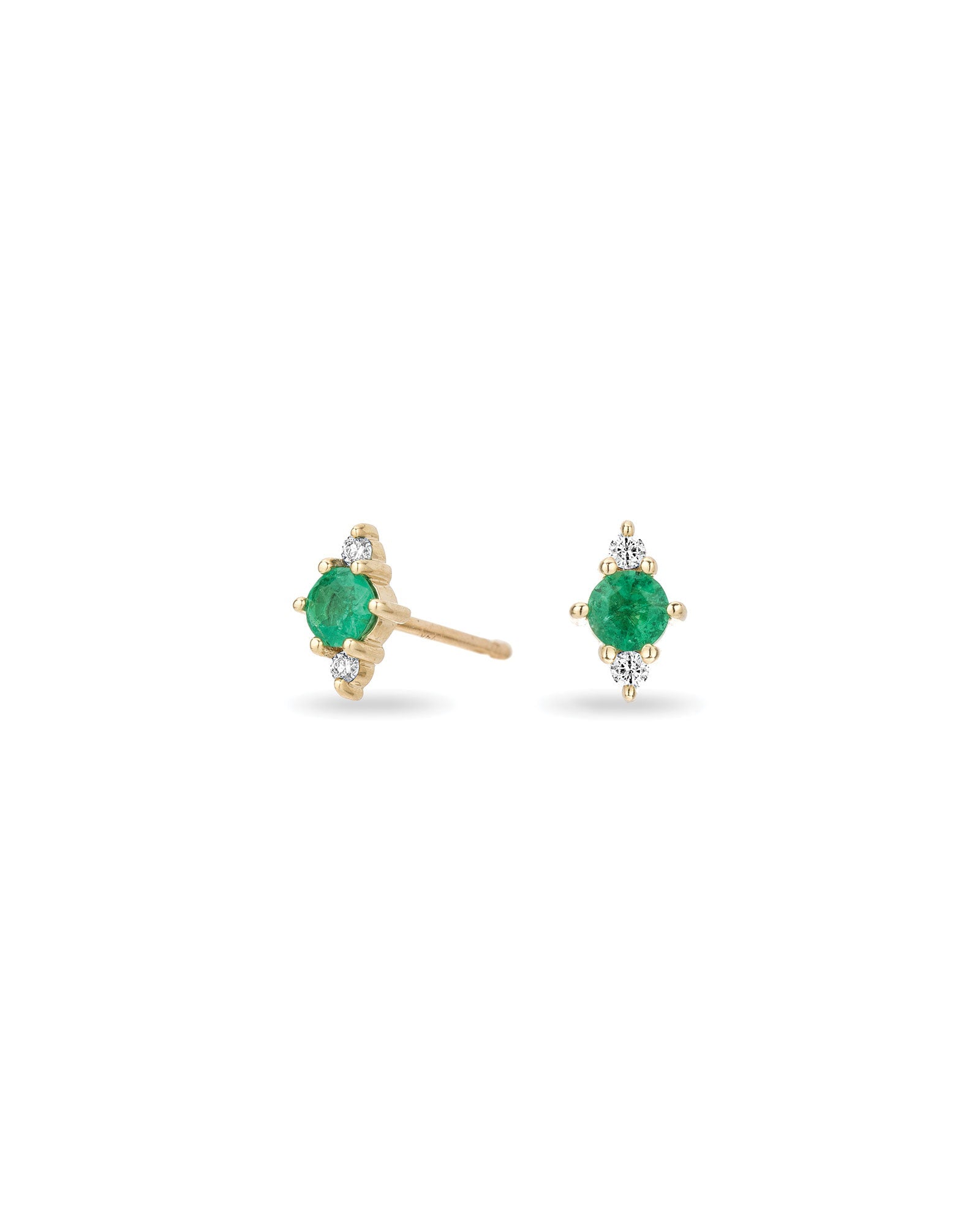 Adina Reyter-Emerald + Diamond Trio Studs-Earrings-14k Yellow Gold, Diamond-Blue Ruby Jewellery-Vancouver Canada