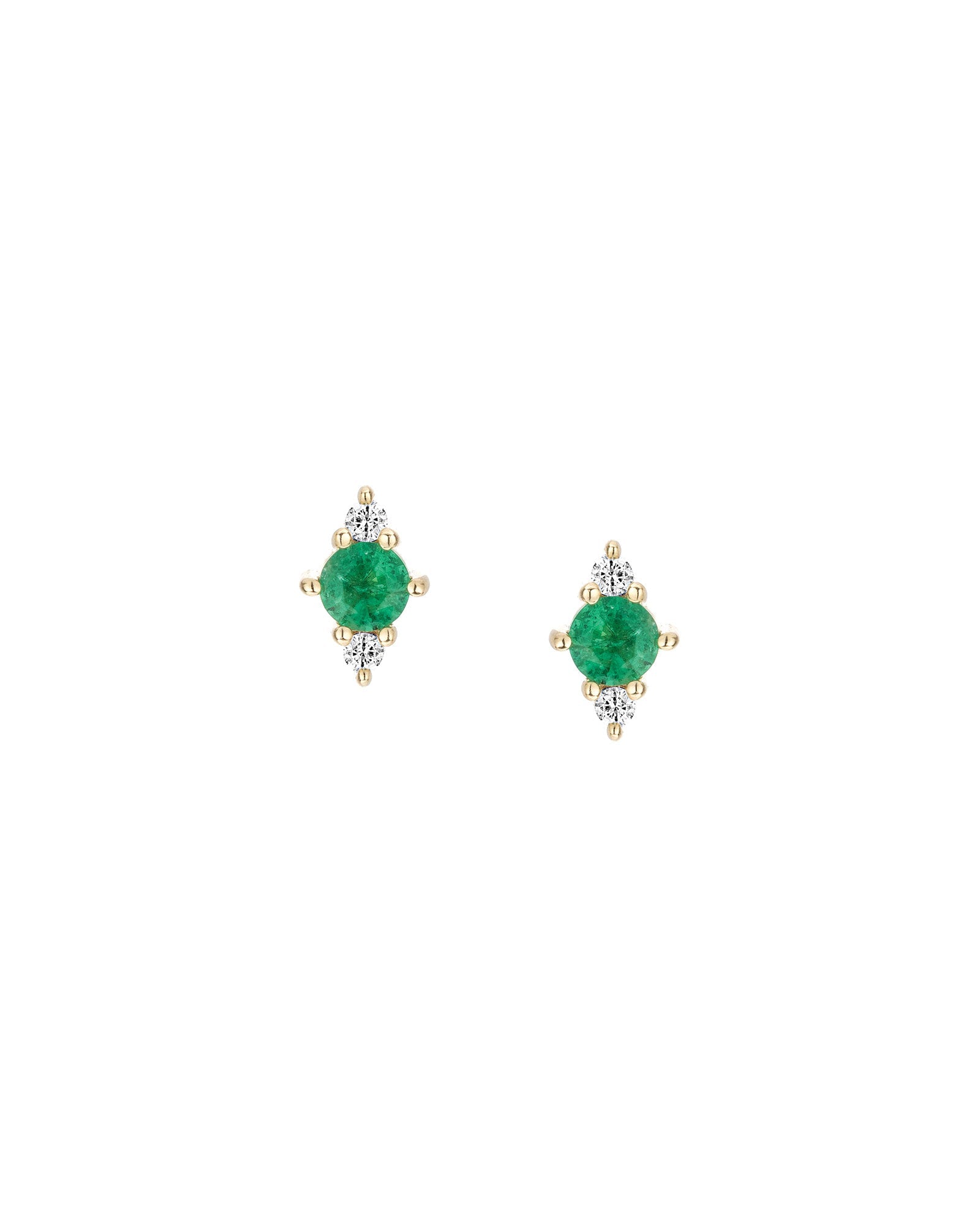 Adina Reyter-Emerald + Diamond Trio Studs-Earrings-14k Yellow Gold, Diamond-Blue Ruby Jewellery-Vancouver Canada