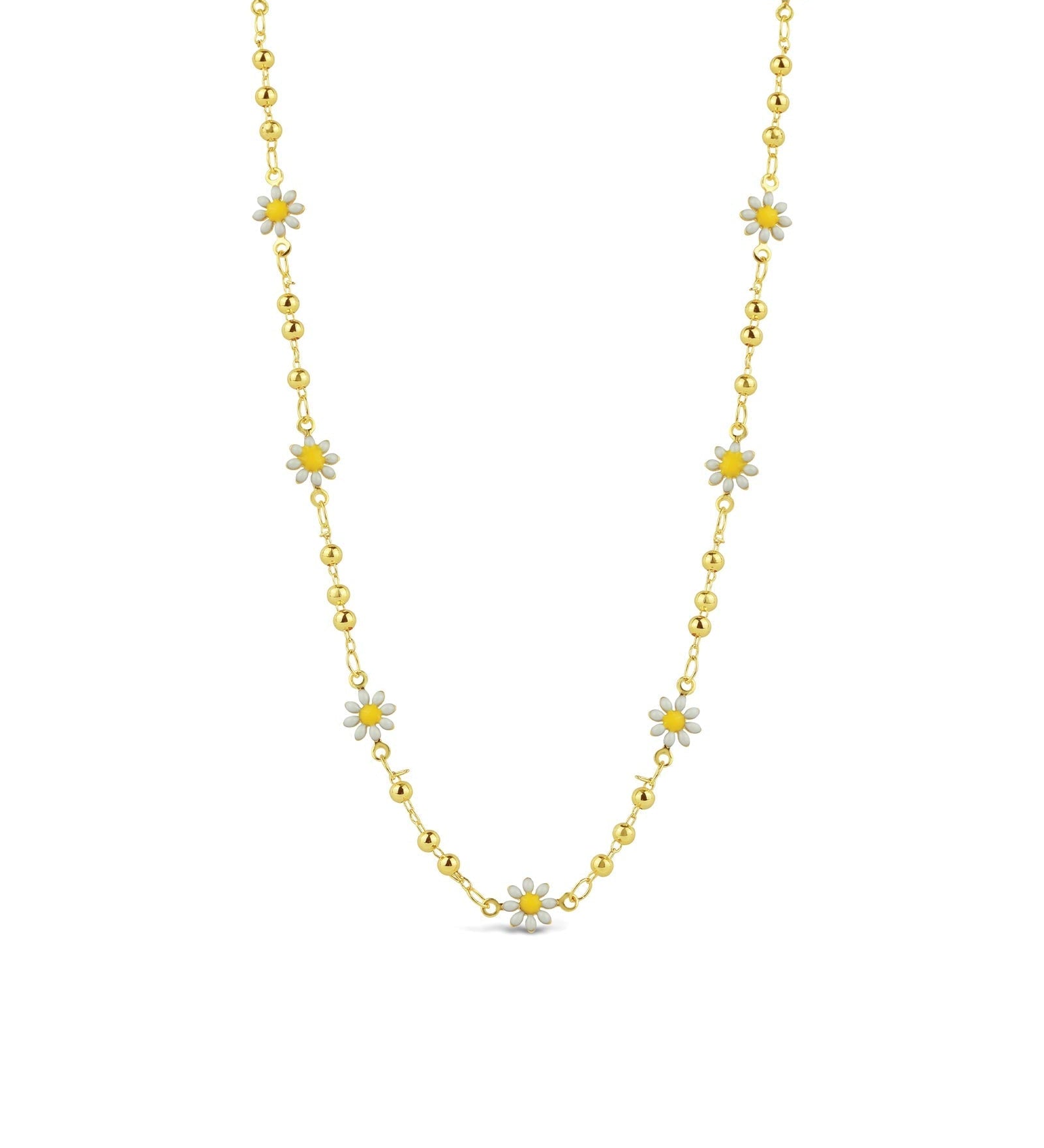 La Vie Parisienne-Enamel Daisy Ball Chain Necklace-Necklaces-14k Gold Plated, White Enamel, Yellow Enamel-Blue Ruby Jewellery-Vancouver Canada