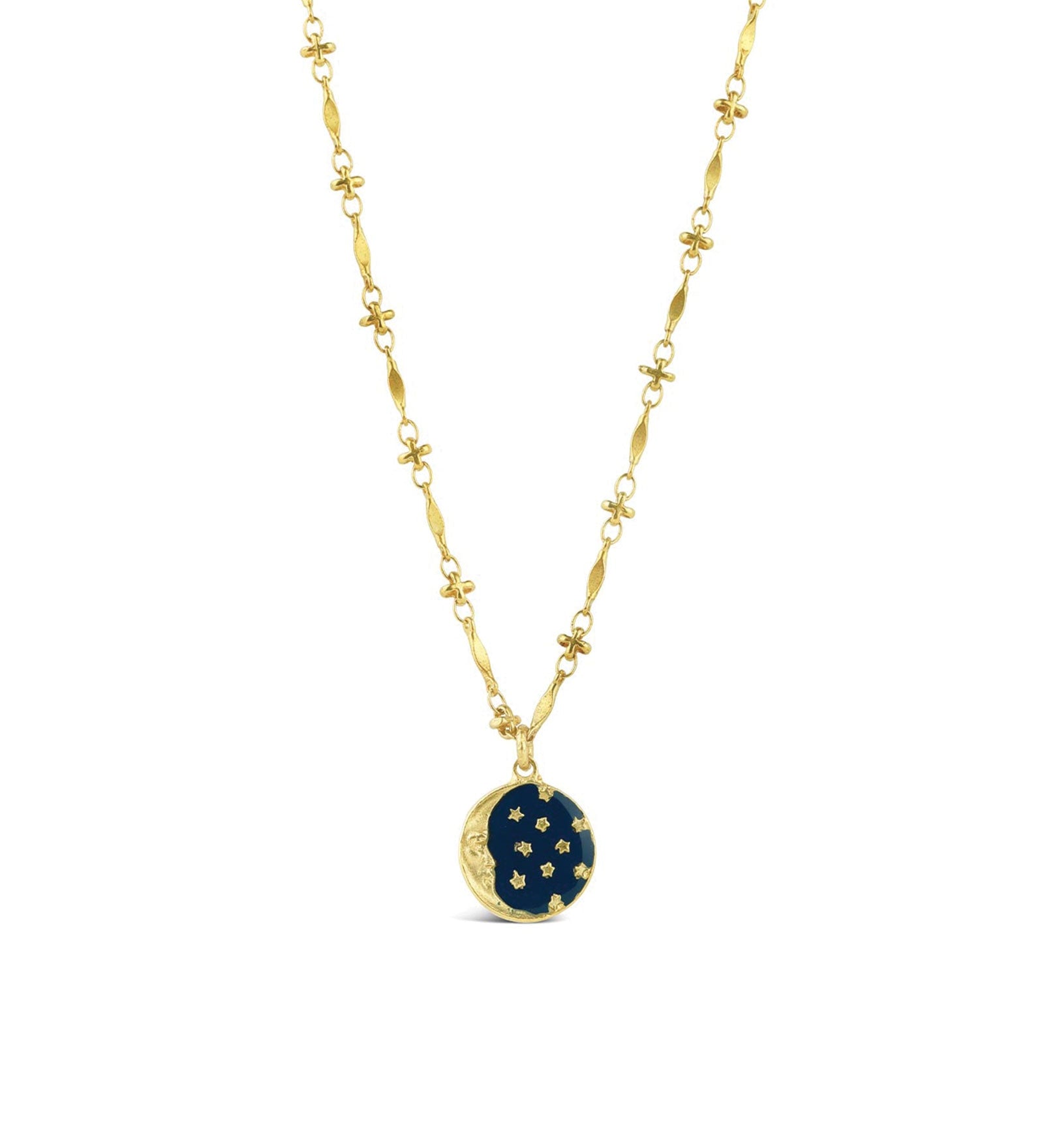 La Vie Parisienne-Enamel Moon Necklace-Necklaces-14k Gold Plated, Navy Enamel-Blue Ruby Jewellery-Vancouver Canada