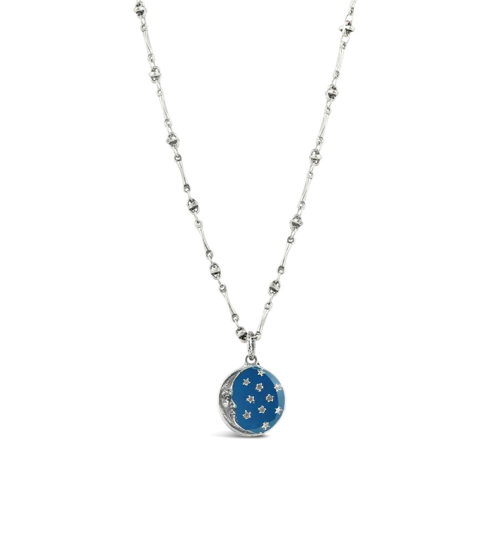 La Vie Parisienne-Enamel Moon Necklace-Necklaces-Sterling Silver Plated, Navy Enamel-Blue Ruby Jewellery-Vancouver Canada