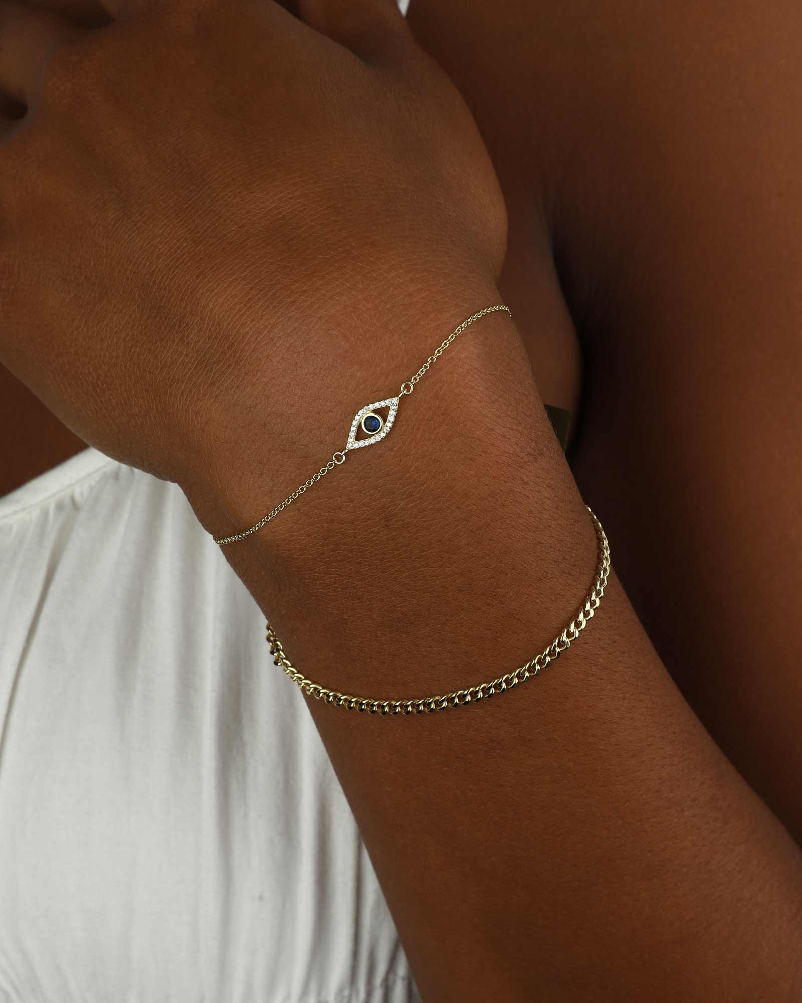 Quiet Icon-Evil Eye Open CZ Bracelet-Bracelets-14k Gold Vermeil, Cubic Zirconia-Blue Ruby Jewellery-Vancouver Canada