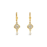 La Vie Parisienne-Filigree Pearl Drop Hooks-Earrings-14k Gold Plated, White Crystal, White Pearl-Blue Ruby Jewellery-Vancouver Canada