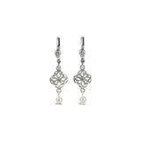 La Vie Parisienne-Filigree Pearl Drop Hooks-Earrings-Sterling Silver Plated, White Crystal, White Pearl-Blue Ruby Jewellery-Vancouver Canada