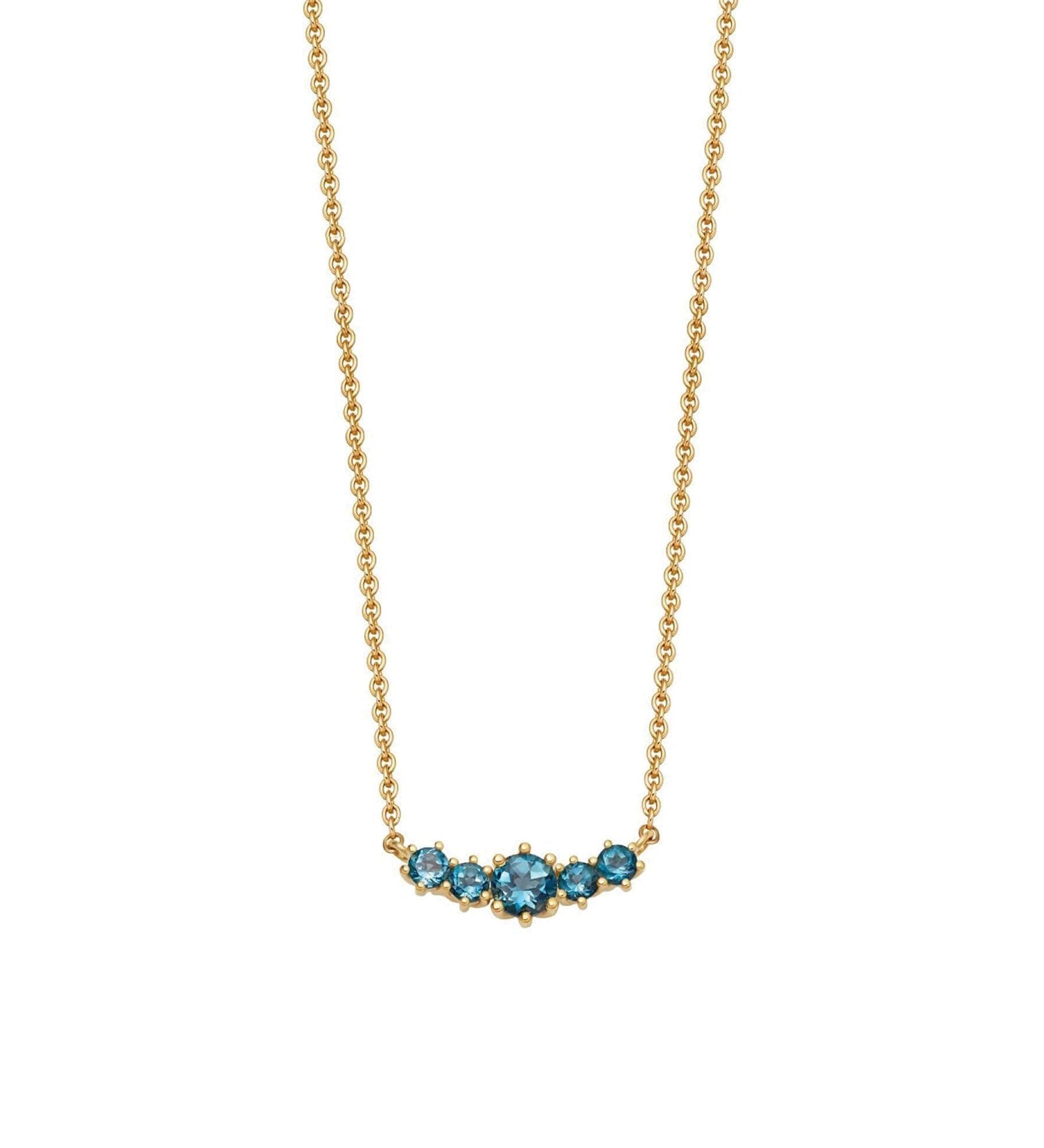 Quiet Icon-Five Graduated CZ Necklace-Necklaces-14k Gold Vermeil, Blue Cubic Zirconia-Blue Ruby Jewellery-Vancouver Canada