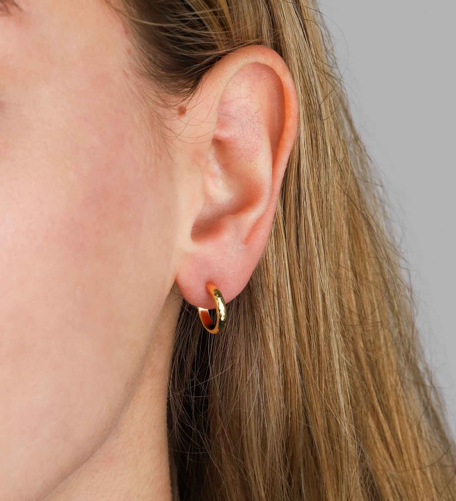 Tashi-Flat Hammered Hoops | 12mm-Earrings-14k Gold Vermeil-Blue Ruby Jewellery-Vancouver Canada