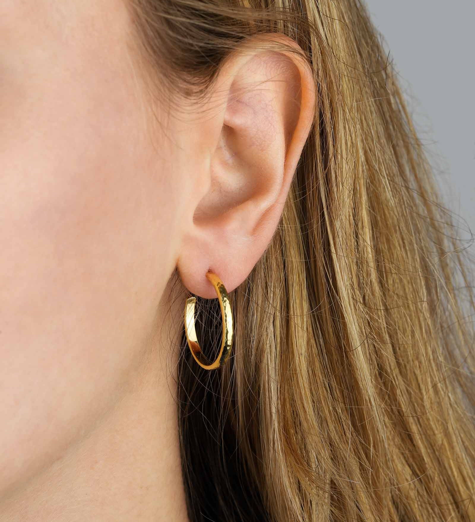 Tashi-Flat Hammered Hoops | 22mm-Earrings-14k Gold Vermeil-Blue Ruby Jewellery-Vancouver Canada