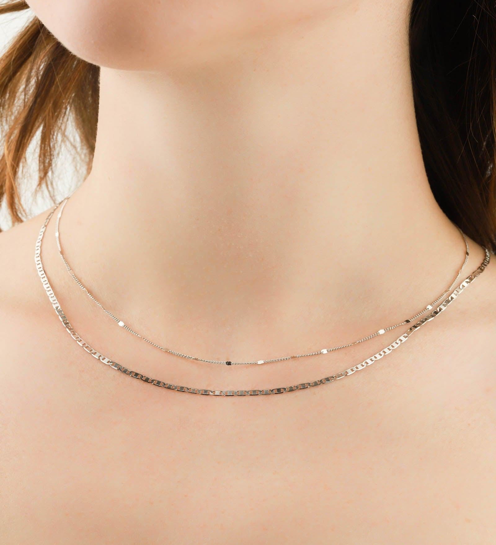 Quiet Icon-Flat Mariner Chain Necklace-Necklaces-Rhodium Plated Sterling Silver-Blue Ruby Jewellery-Vancouver Canada