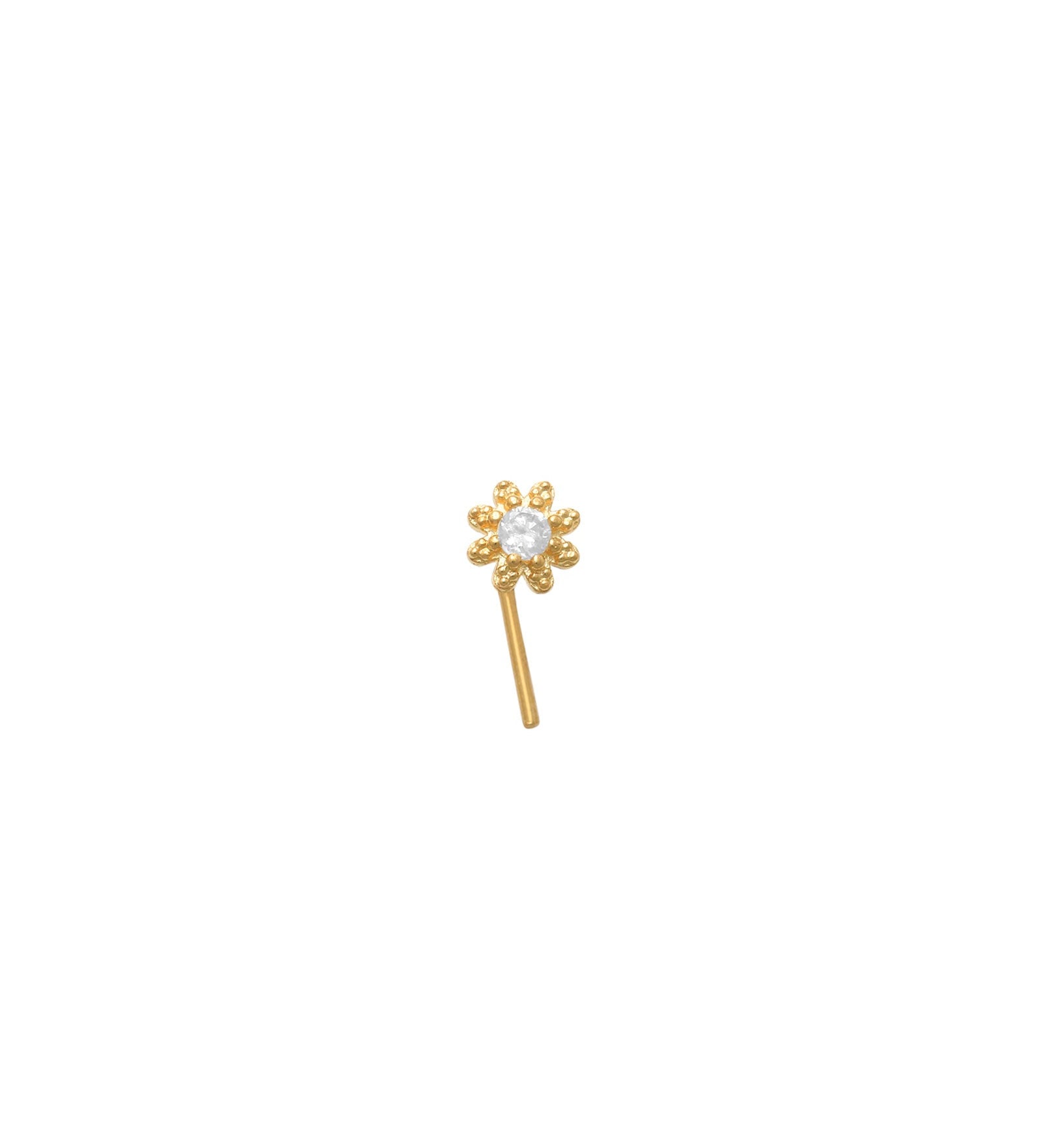 Valley of the Fine-Flower CZ Curved Nose Stud-Body Jewellery-10k Yellow Gold, Cubic Zirconia-Blue Ruby Jewellery-Vancouver Canada