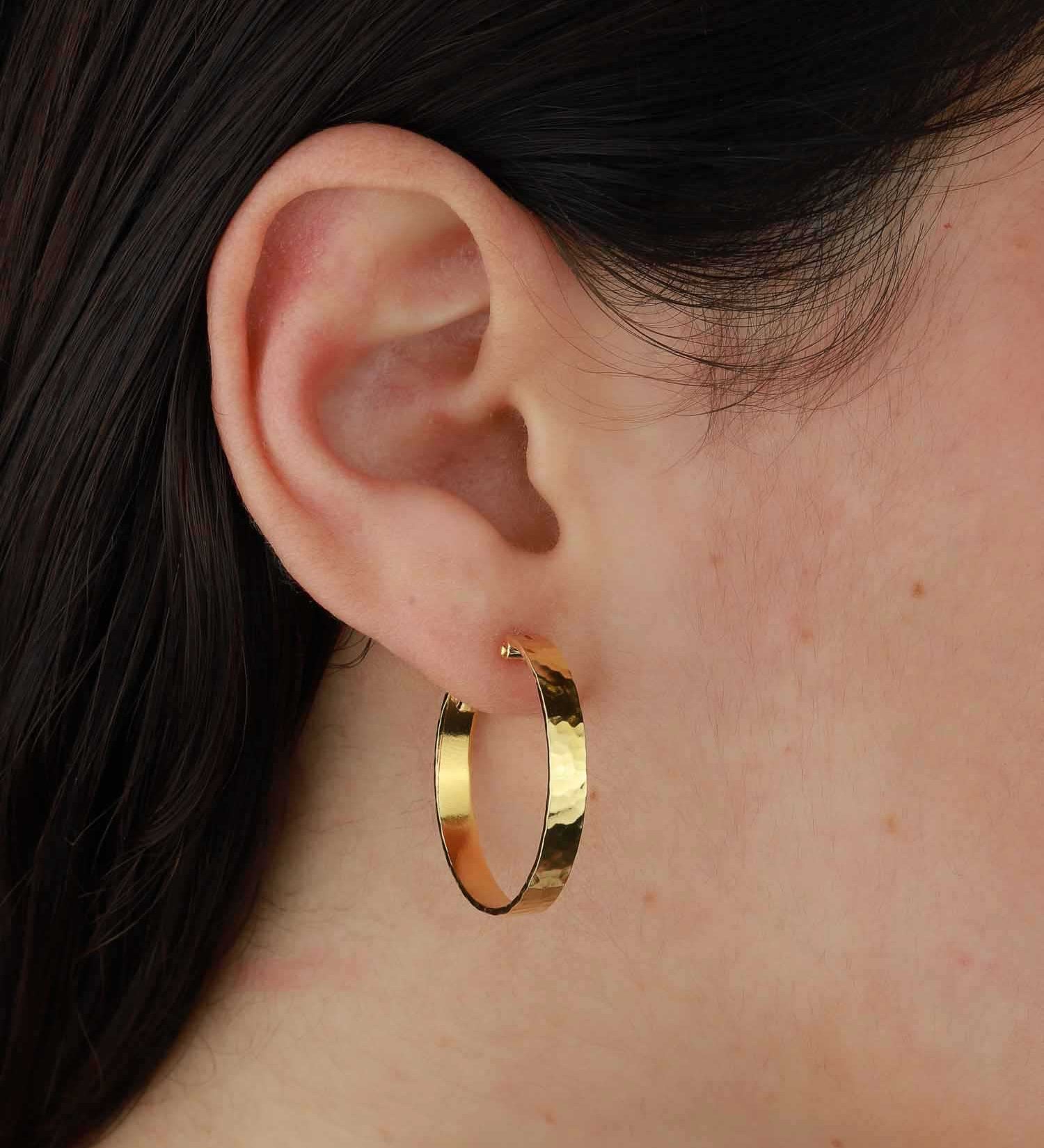 Tashi-Hammered Hoops I 25mm-Earrings-Hammered 14k Gold Vermeil-Blue Ruby Jewellery-Vancouver Canada