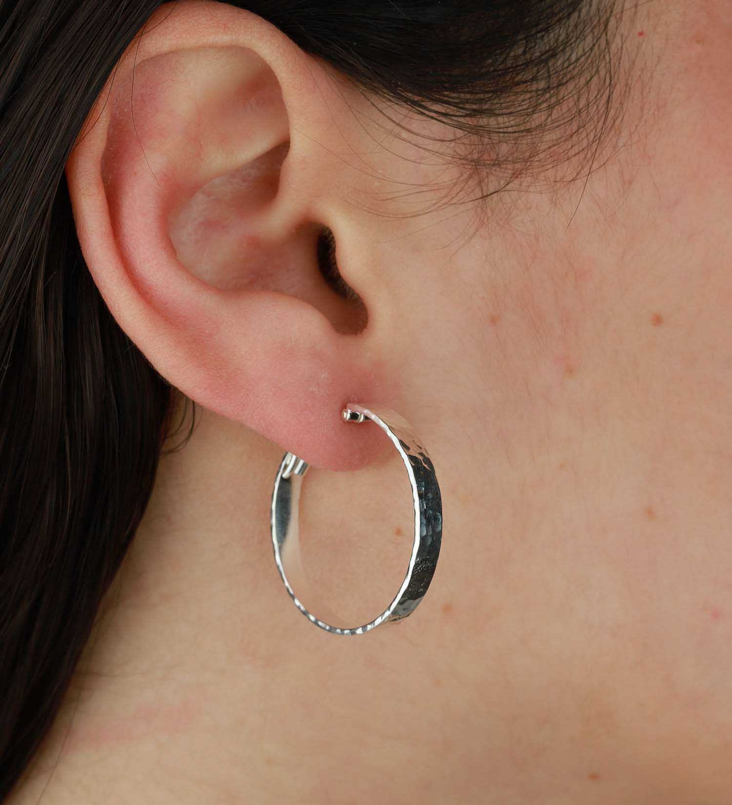 Tashi-Hammered Hoops I 25mm-Earrings-Hammered Sterling Silver-Blue Ruby Jewellery-Vancouver Canada