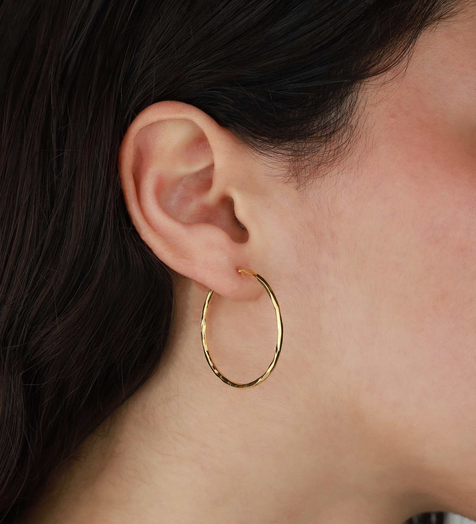 Tashi-Hammered Hoops I 35mm-Earrings-Hammered 14k Gold Vermeil-Blue Ruby Jewellery-Vancouver Canada