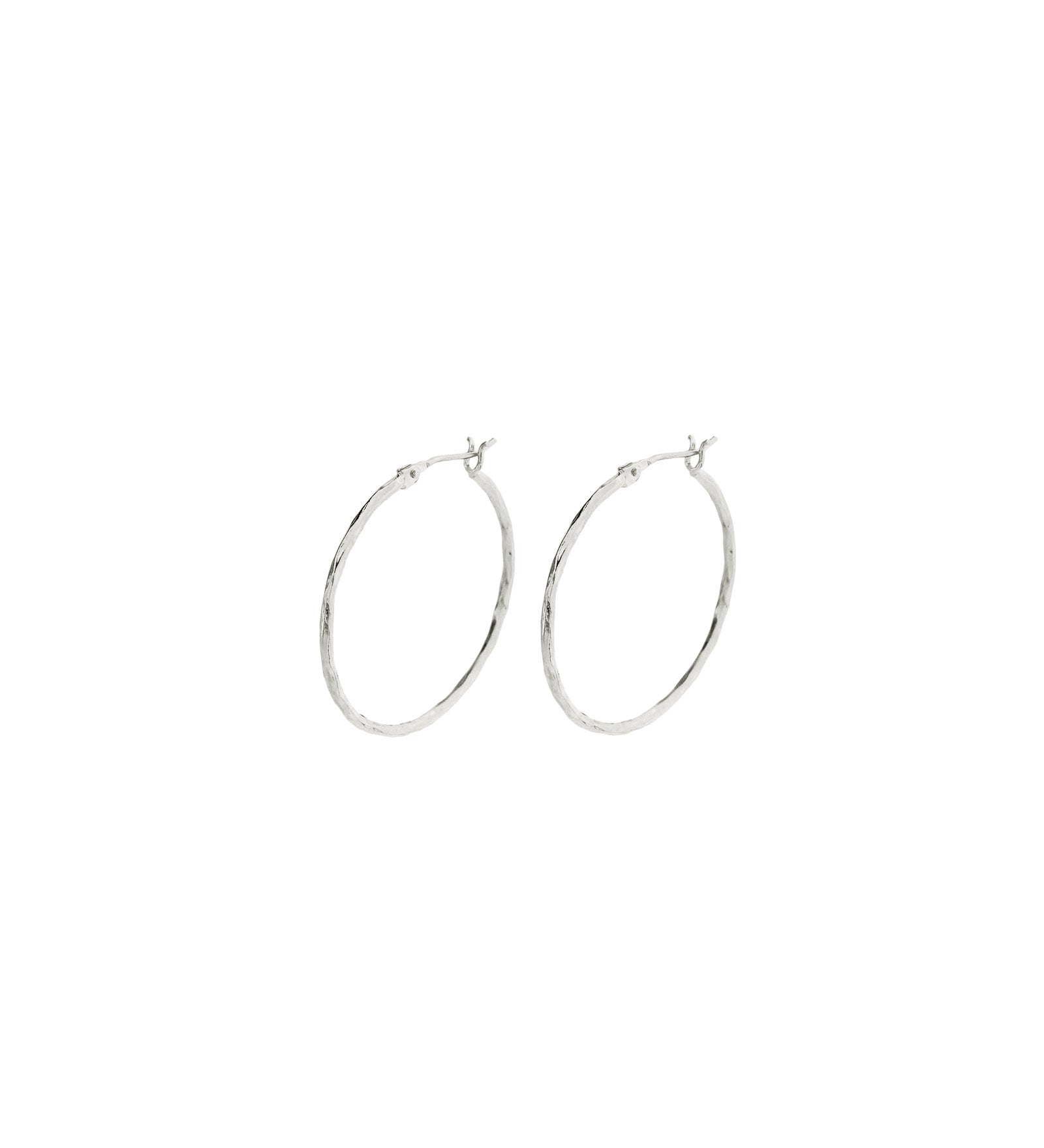 Tashi-Hammered Hoops I 35mm-Earrings-Hammered Sterling Silver-Blue Ruby Jewellery-Vancouver Canada