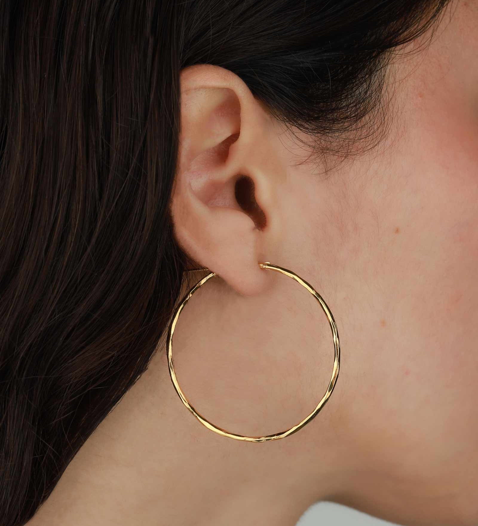 Tashi-Hammered Hoops I 45mm-Earrings-Hammered 14k Gold Vermeil-Blue Ruby Jewellery-Vancouver Canada