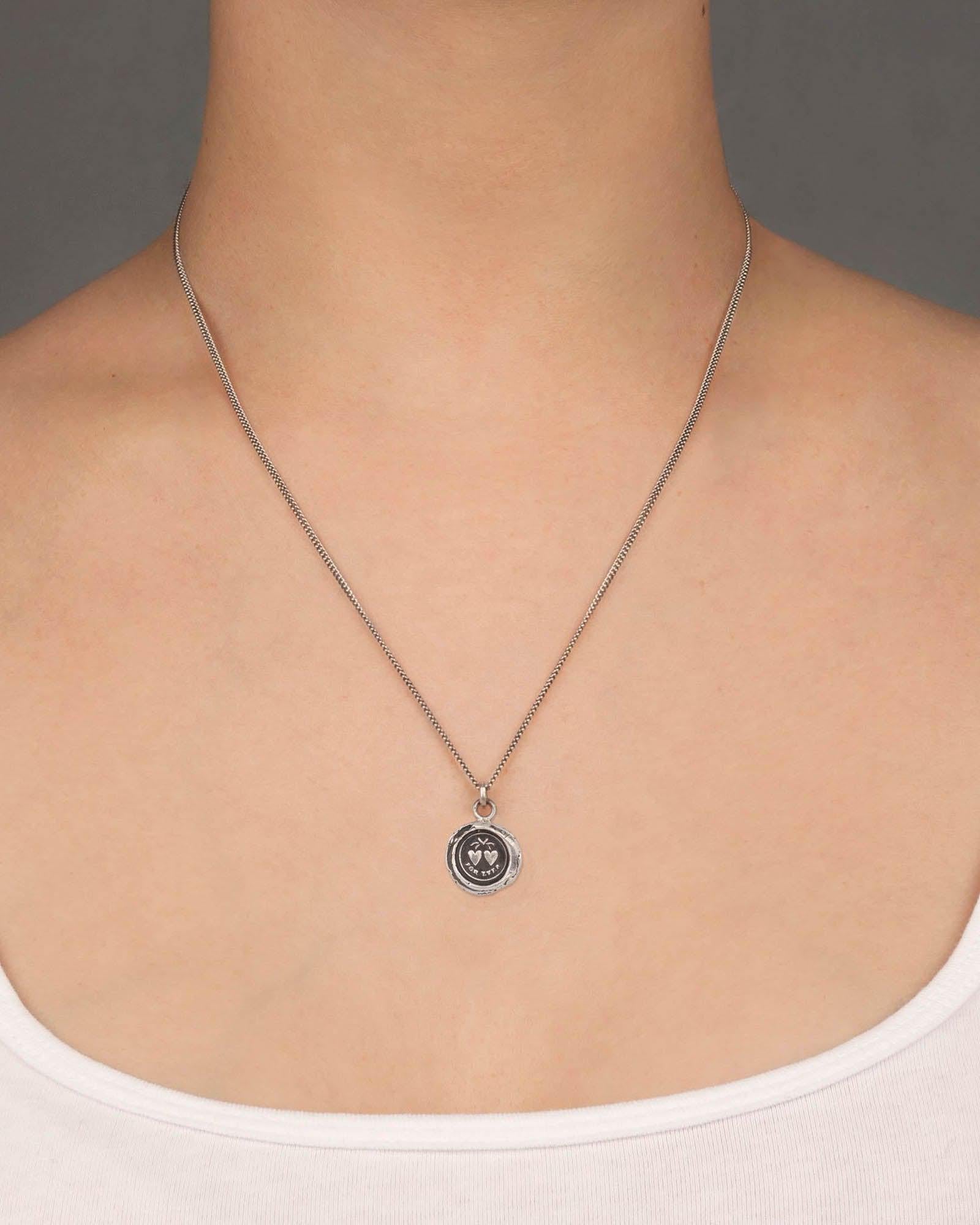 Pyrrha-Hearts Talisman-Necklaces-Oxidized Sterling Silver-Blue Ruby Jewellery-Vancouver Canada