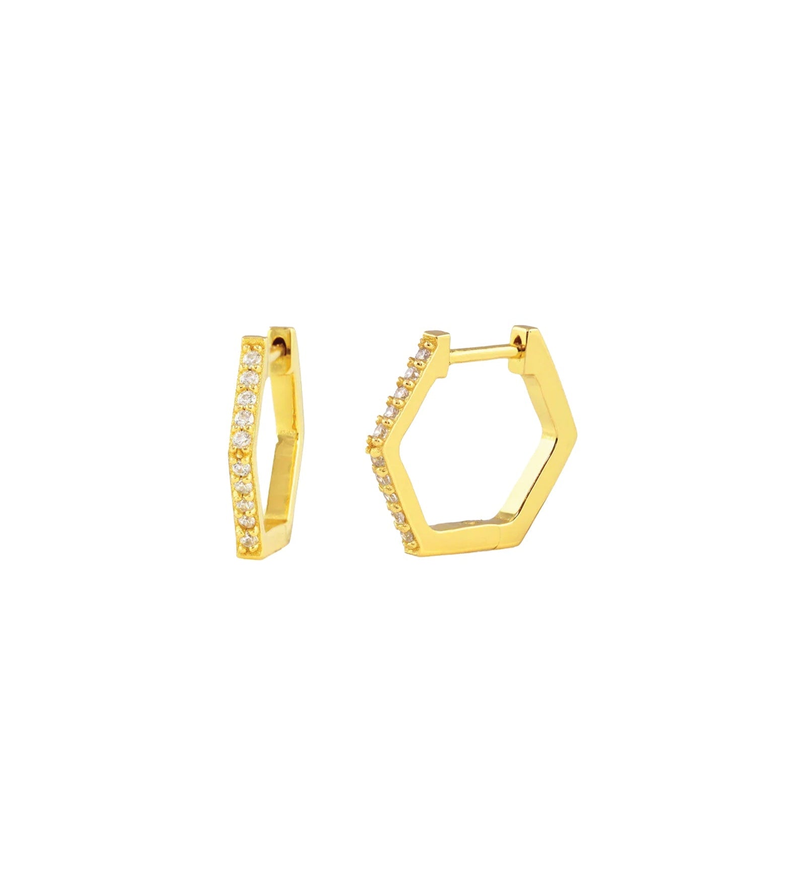 Kris Nations-Hexagon CZ Huggies-Earrings-18k Gold Vermeil, Cubic Zirconia-Blue Ruby Jewellery-Vancouver Canada