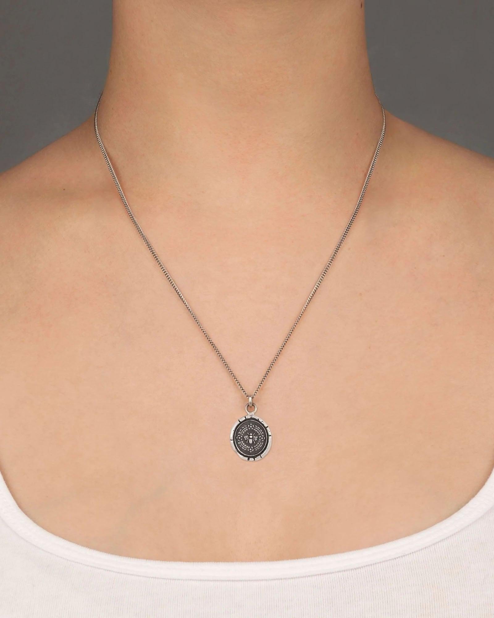 Pyrrha-Honeybee Talisman-Necklaces-Oxidized Sterling Silver-Blue Ruby Jewellery-Vancouver Canada