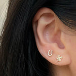 Quiet Icon-Horseshoe + Shamrock Studs-Earrings-14k Gold Vermeil, Cubic Zirconia-Blue Ruby Jewellery-Vancouver Canada