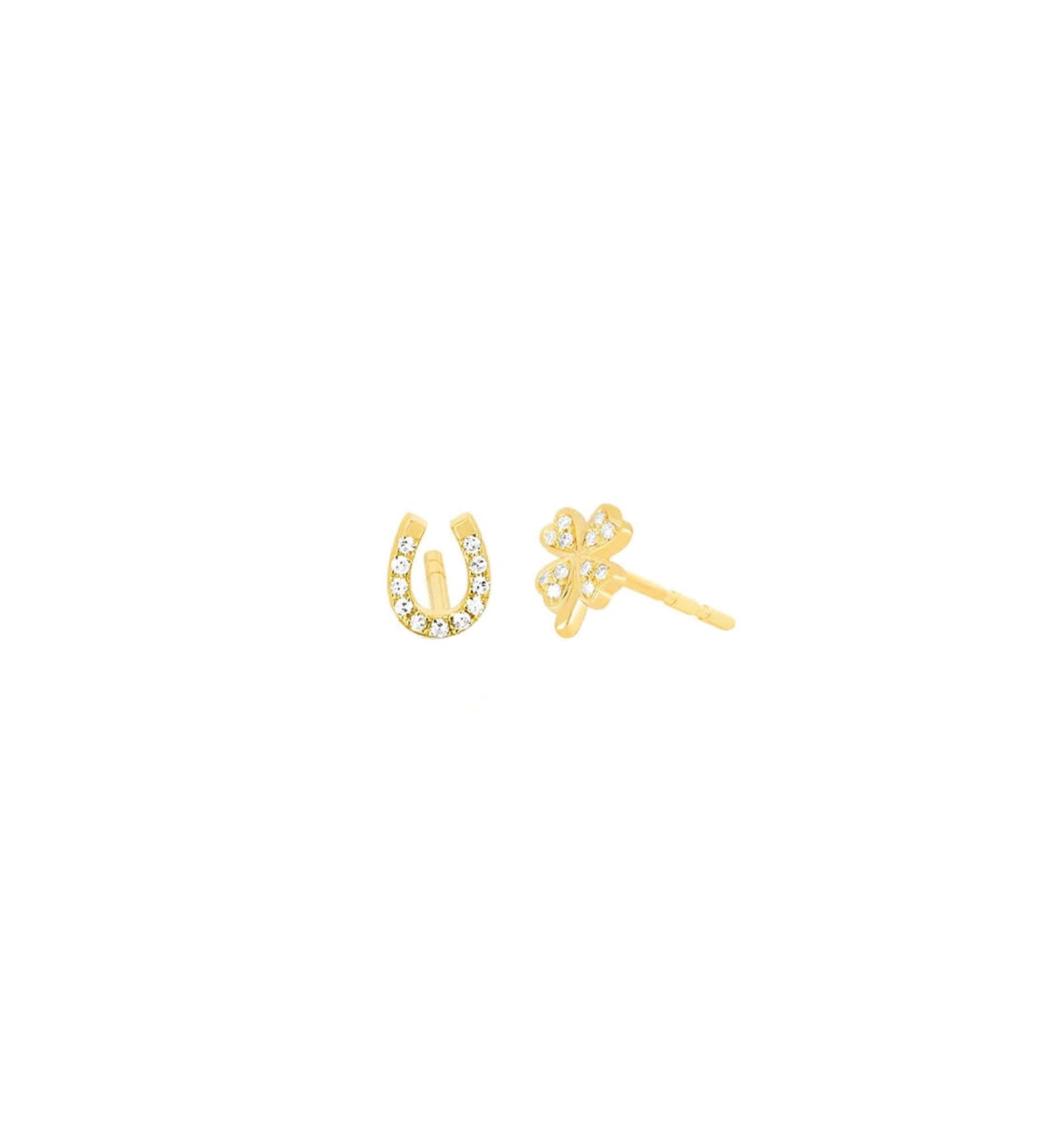 Quiet Icon-Horseshoe + Shamrock Studs-Earrings-14k Gold Vermeil, Cubic Zirconia-Blue Ruby Jewellery-Vancouver Canada