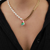 Martha Calvo-La Playa Necklace-Necklaces-14k Gold Plated, Freshwater Pearls-Blue Ruby Jewellery-Vancouver Canada