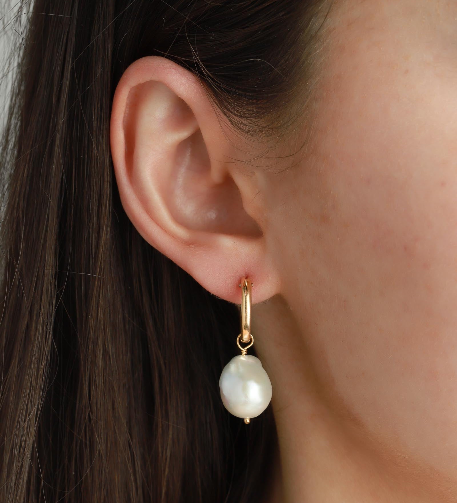 Poppy Rose-Large Pearl Drop Hoops-Earrings-14k Gold-fill, Freshwater Pearl-Blue Ruby Jewellery-Vancouver Canada