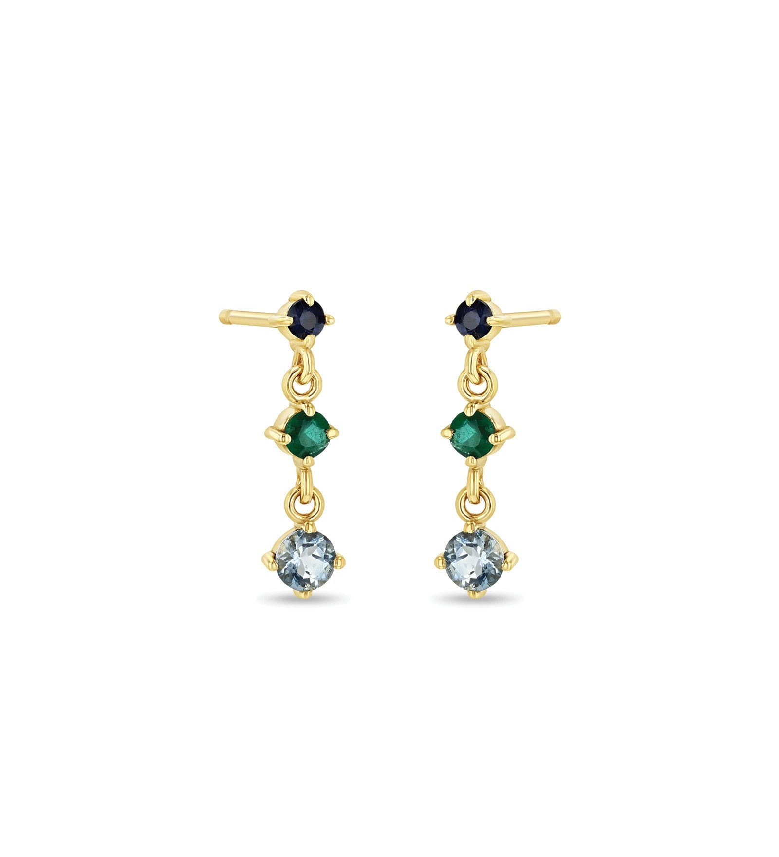 Zoe Chicco-Linked Graduated Ombre Gemstone Drop Earrings-Earrings-14k Yellow Gold-Aquamarine, Emerald, Blue Sapphire-Blue Ruby Jewellery-Vancouver Canada