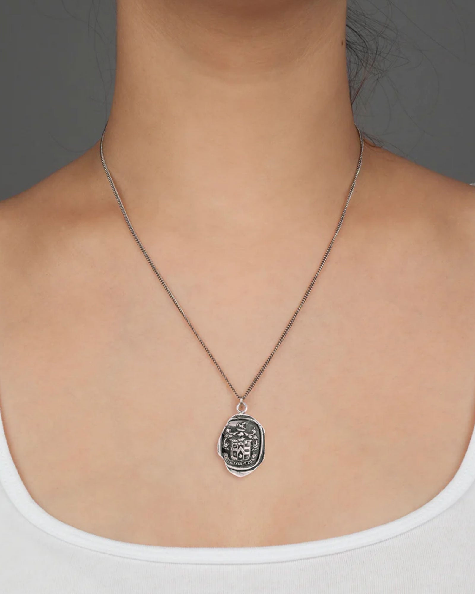 Pyrrha-Love Conquers All Talisman-Necklaces-Oxidized Sterling Silver-Blue Ruby Jewellery-Vancouver Canada