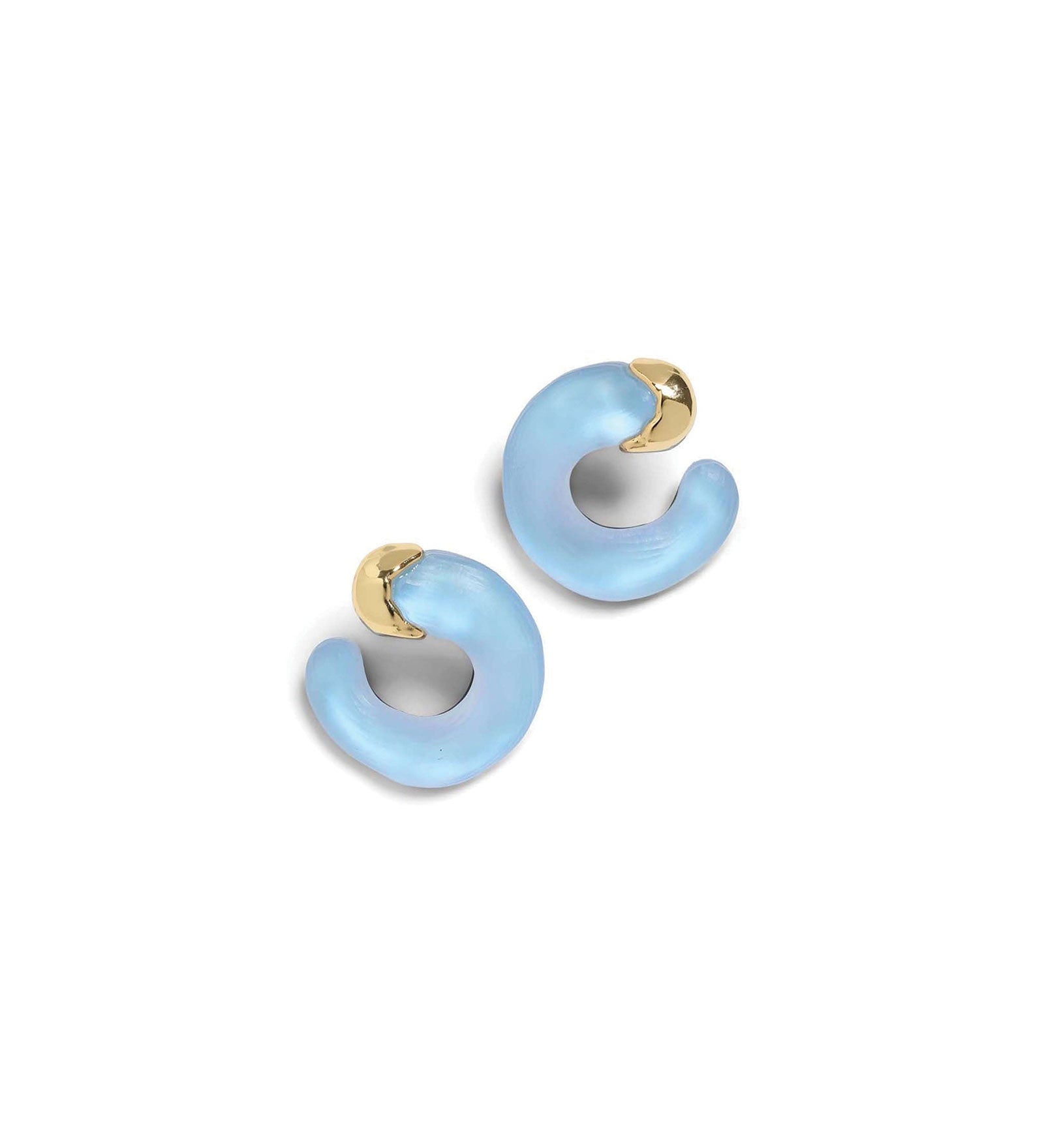 Alexis Bittar-Lucite Small Molten Hoop Earrings-Earrings-14k Gold Plated, Opal Lucite-Blue Ruby Jewellery-Vancouver Canada