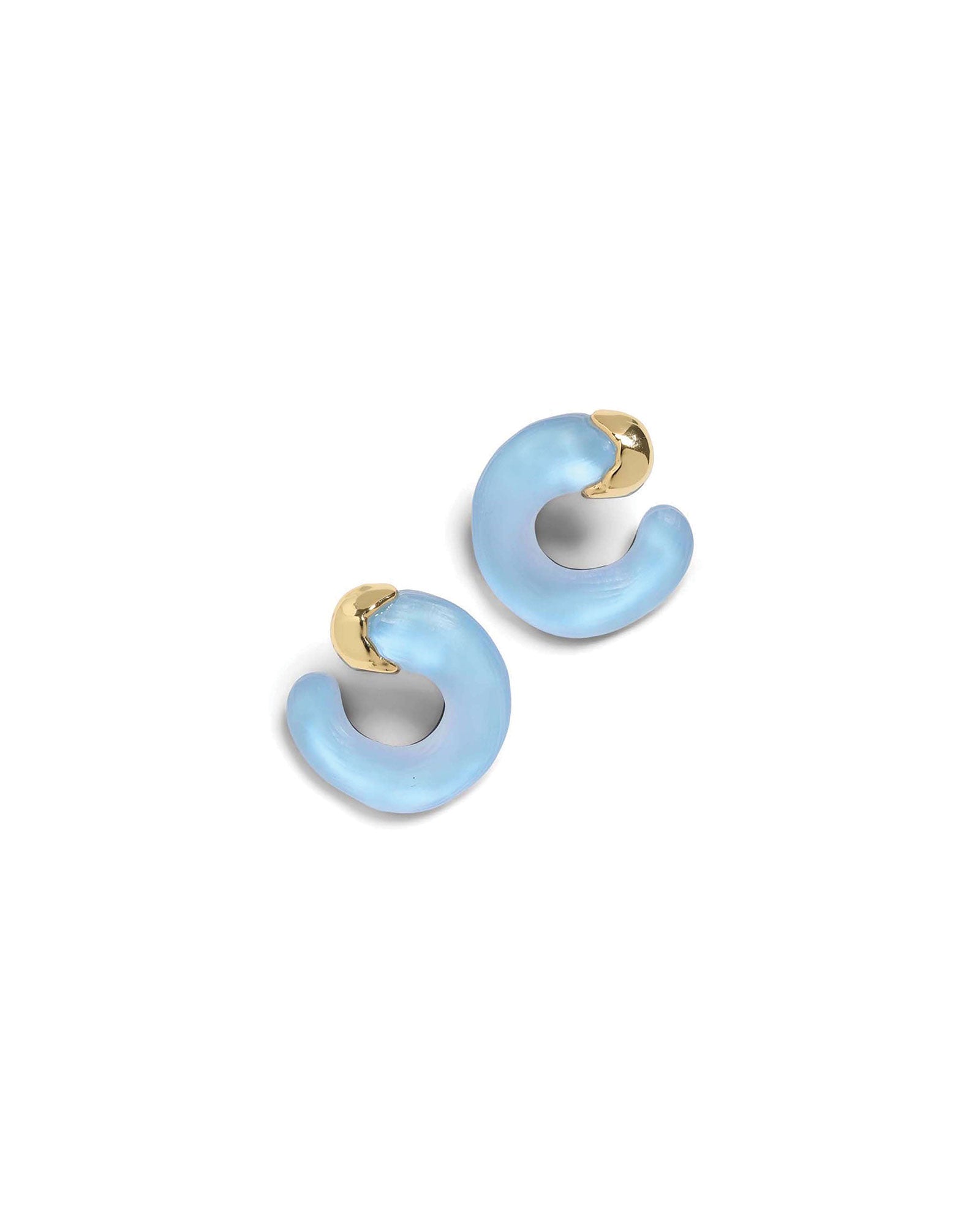 Alexis Bittar-Lucite Small Molten Hoop Earrings-Earrings-14k Gold Plated, Opal Lucite-Blue Ruby Jewellery-Vancouver Canada