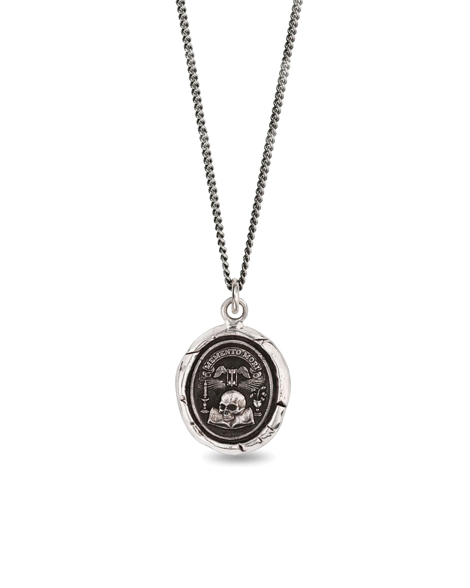 Pyrrha-Memento Mori Talisman-Necklaces-Oxidized Sterling Silver-Blue Ruby Jewellery-Vancouver Canada