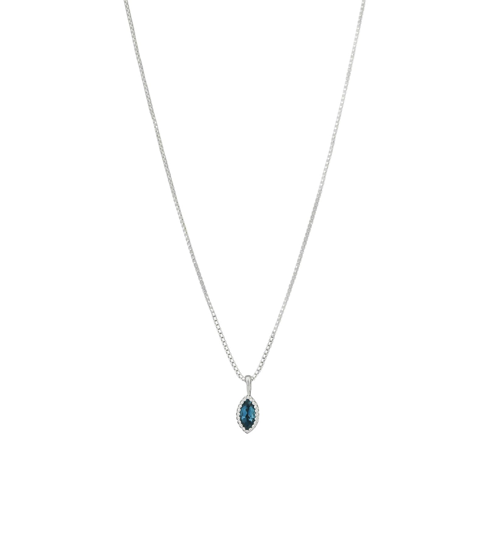 Tashi-Miligrain Marquise Stone Necklace-Necklaces-Sterling Silver, London Blue Topaz-Blue Ruby Jewellery-Vancouver Canada