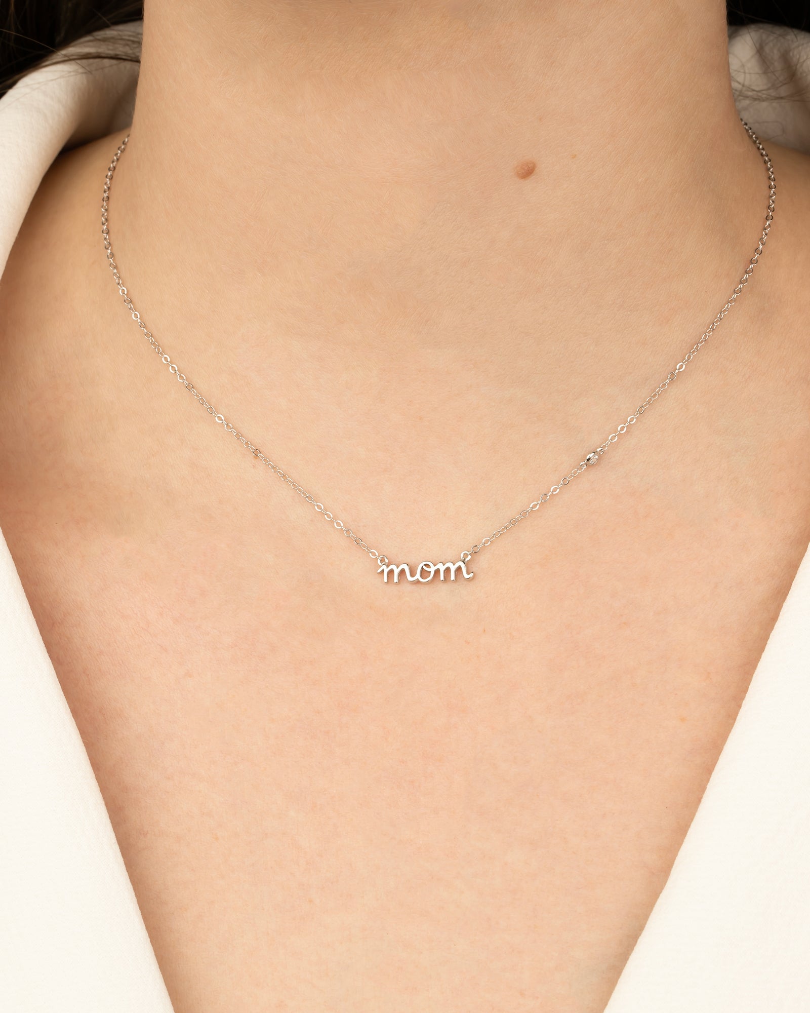 Quiet Icon-Mom Cursive CZ Necklace-Necklaces-Sterling Silver, Cubic Zirconia-Blue Ruby Jewellery-Vancouver Canada