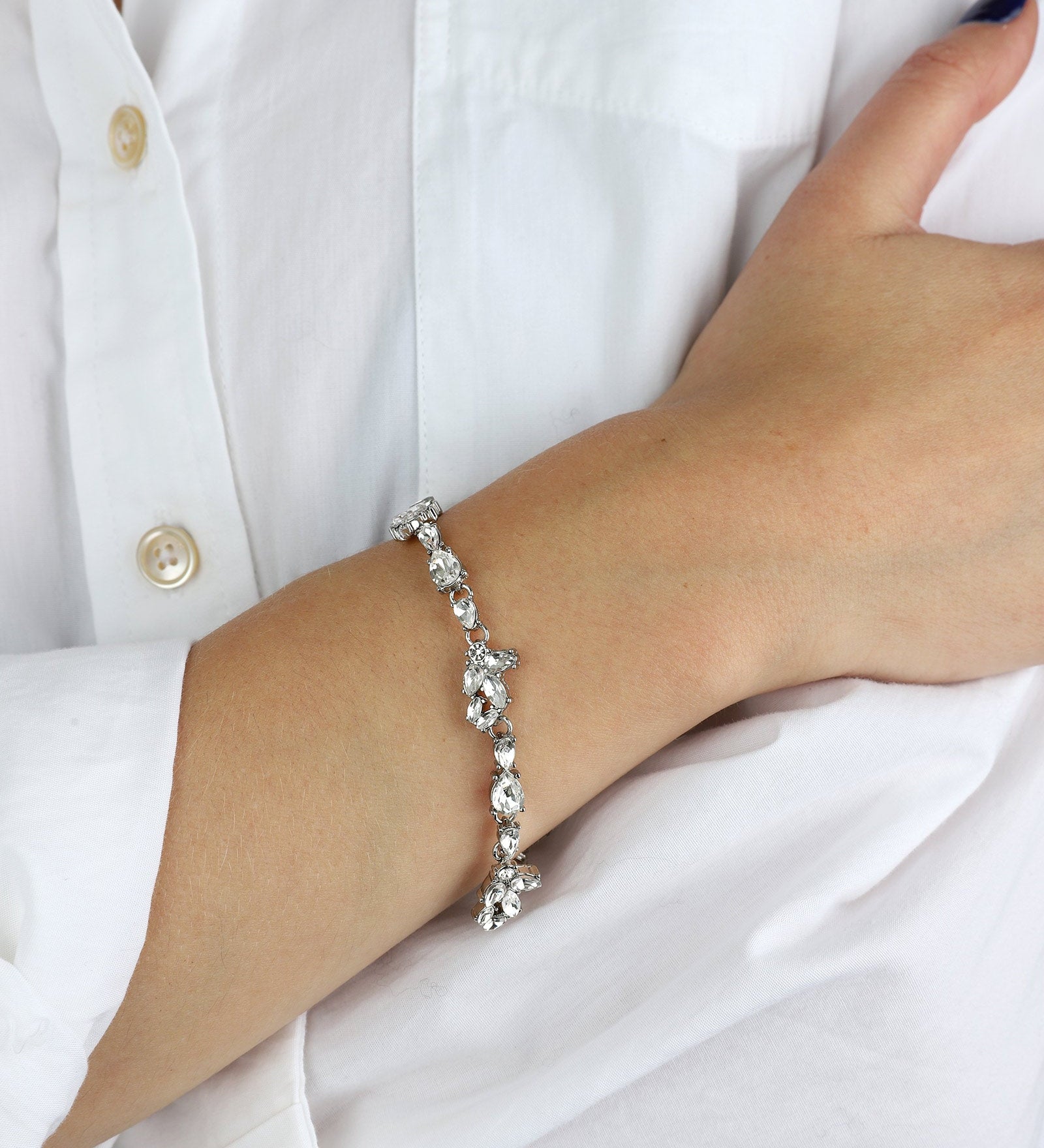 Olive & Piper-Montellier Bracelet-Bracelets-Silver-Tone, Crystal-Blue Ruby Jewellery-Vancouver Canada