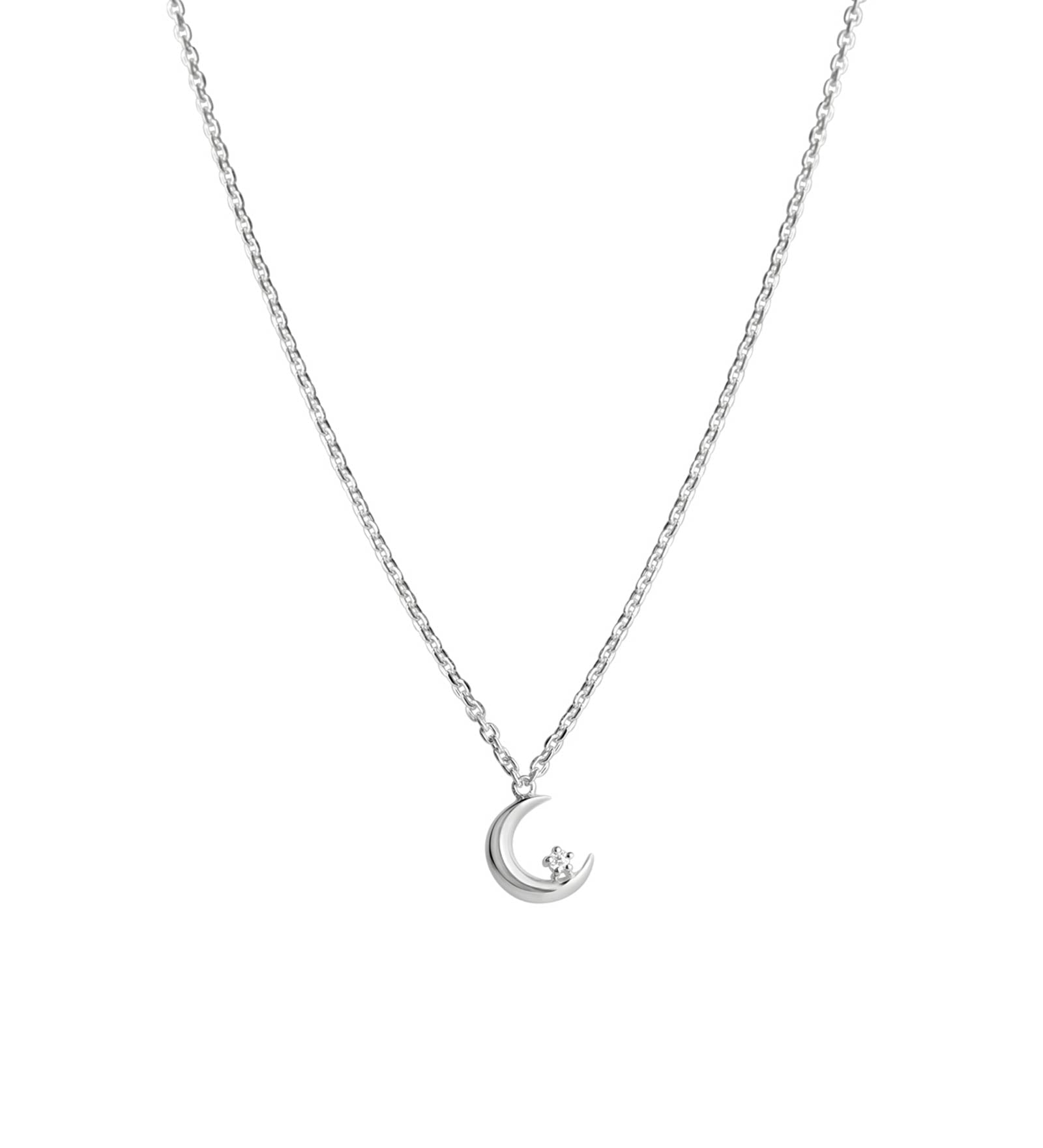 Tashi-Moon + CZ Necklace-Necklaces-Sterling Silver, Cubic Zirconia-Blue Ruby Jewellery-Vancouver Canada