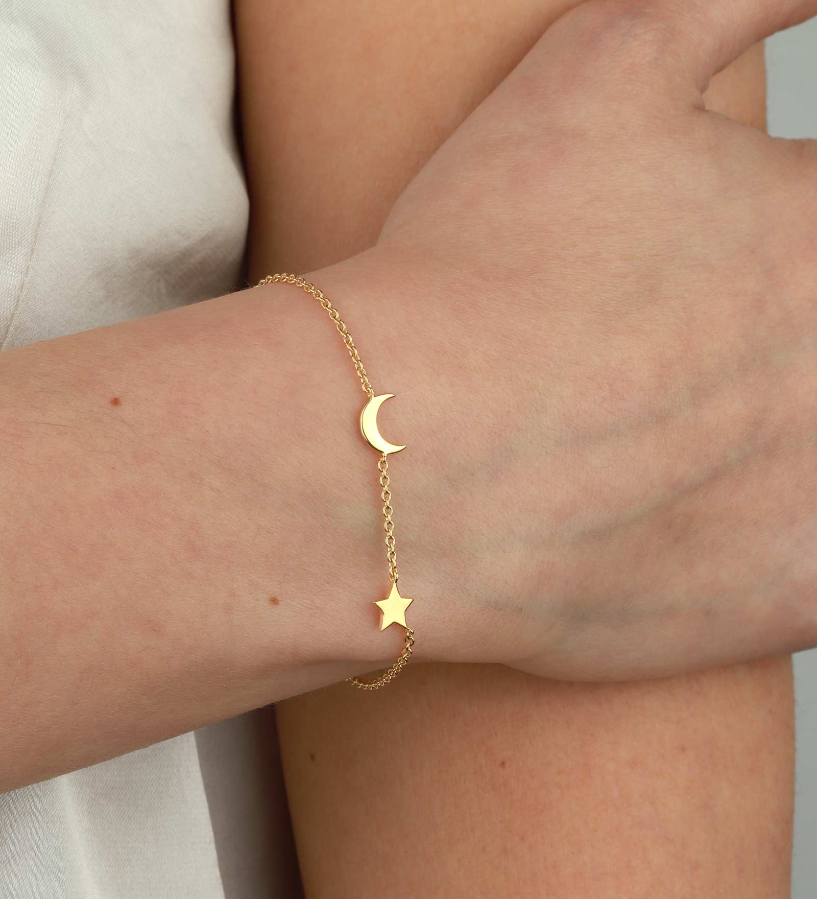 Tashi-Moon + Star Bracelet-Bracelets-14k Gold Vermeil-Moon & Star-Blue Ruby Jewellery-Vancouver Canada