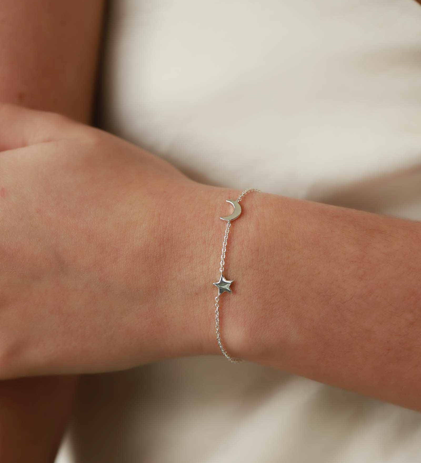 Tashi-Moon + Star Bracelet-Bracelets-Sterling Silver-Moon & Star-Blue Ruby Jewellery-Vancouver Canada