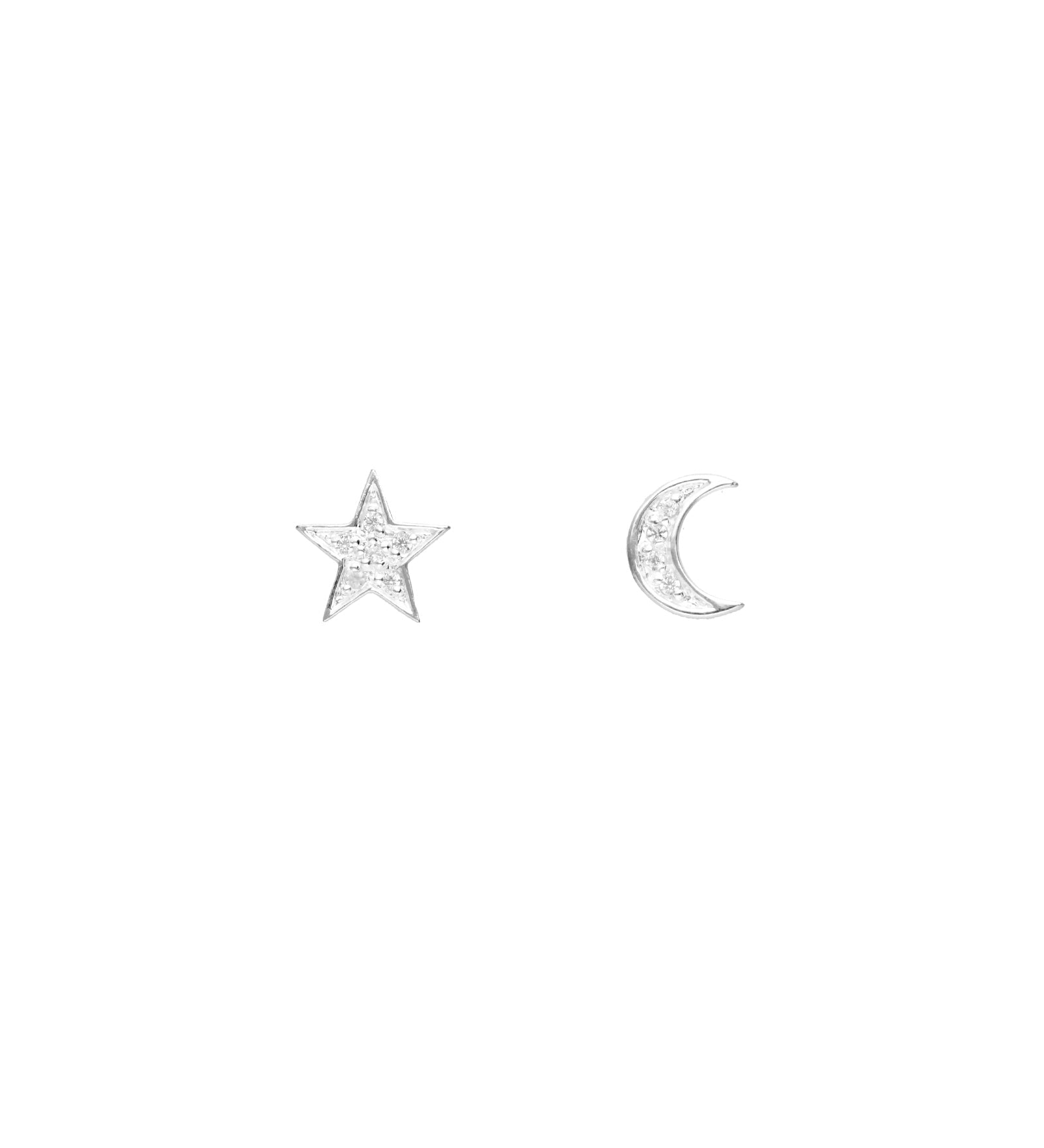 Tashi-Moon + Star Pavé Studs-Earrings-Sterling Silver, Cubic Zirconia-Moon & Star-Blue Ruby Jewellery-Vancouver Canada