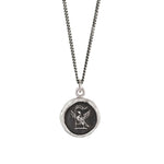 Pyrrha-Never Settle Talisman-Necklaces-Oxidized Sterling Silver-Blue Ruby Jewellery-Vancouver Canada