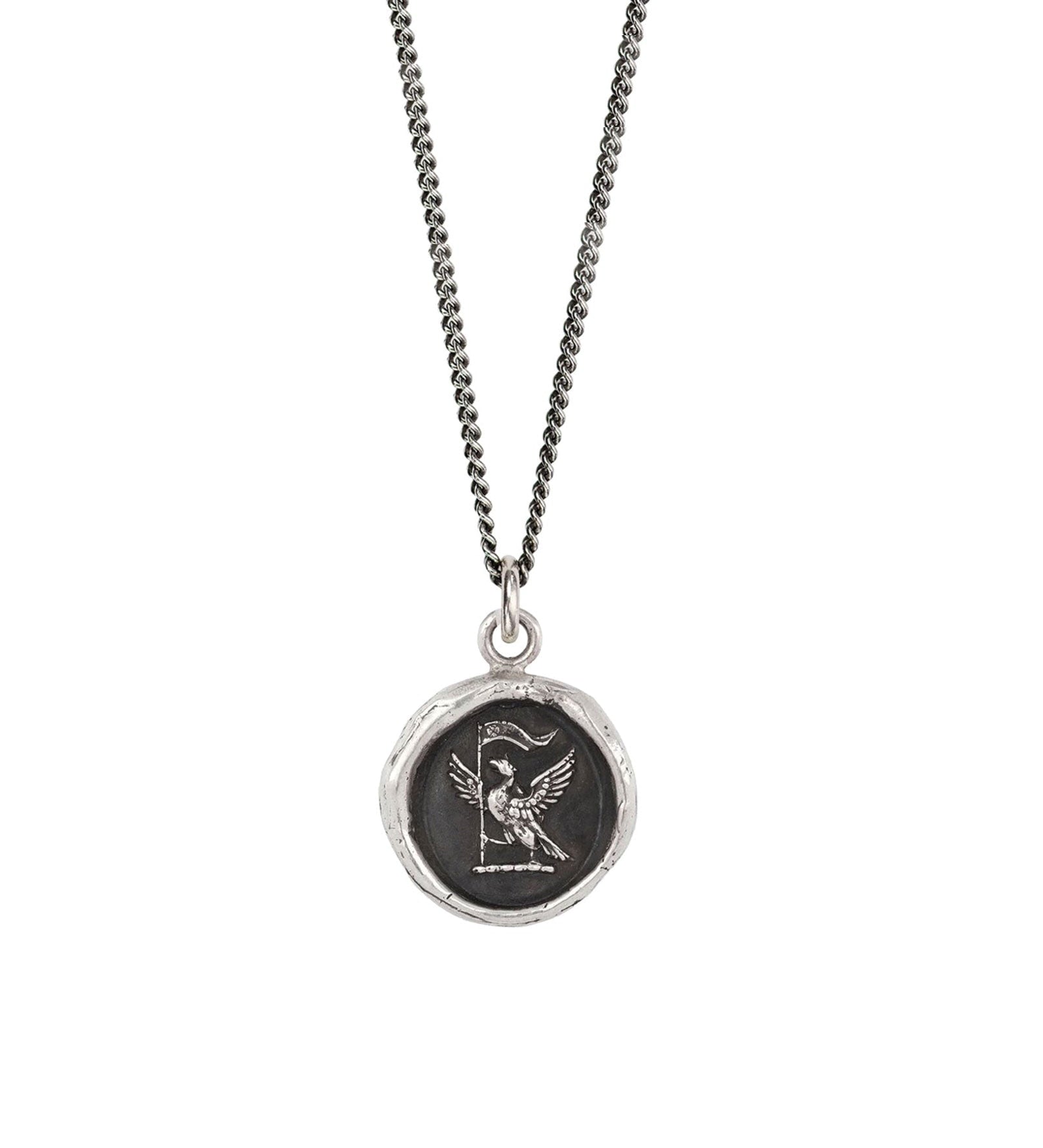 Pyrrha-Never Settle Talisman-Necklaces-Oxidized Sterling Silver-Blue Ruby Jewellery-Vancouver Canada