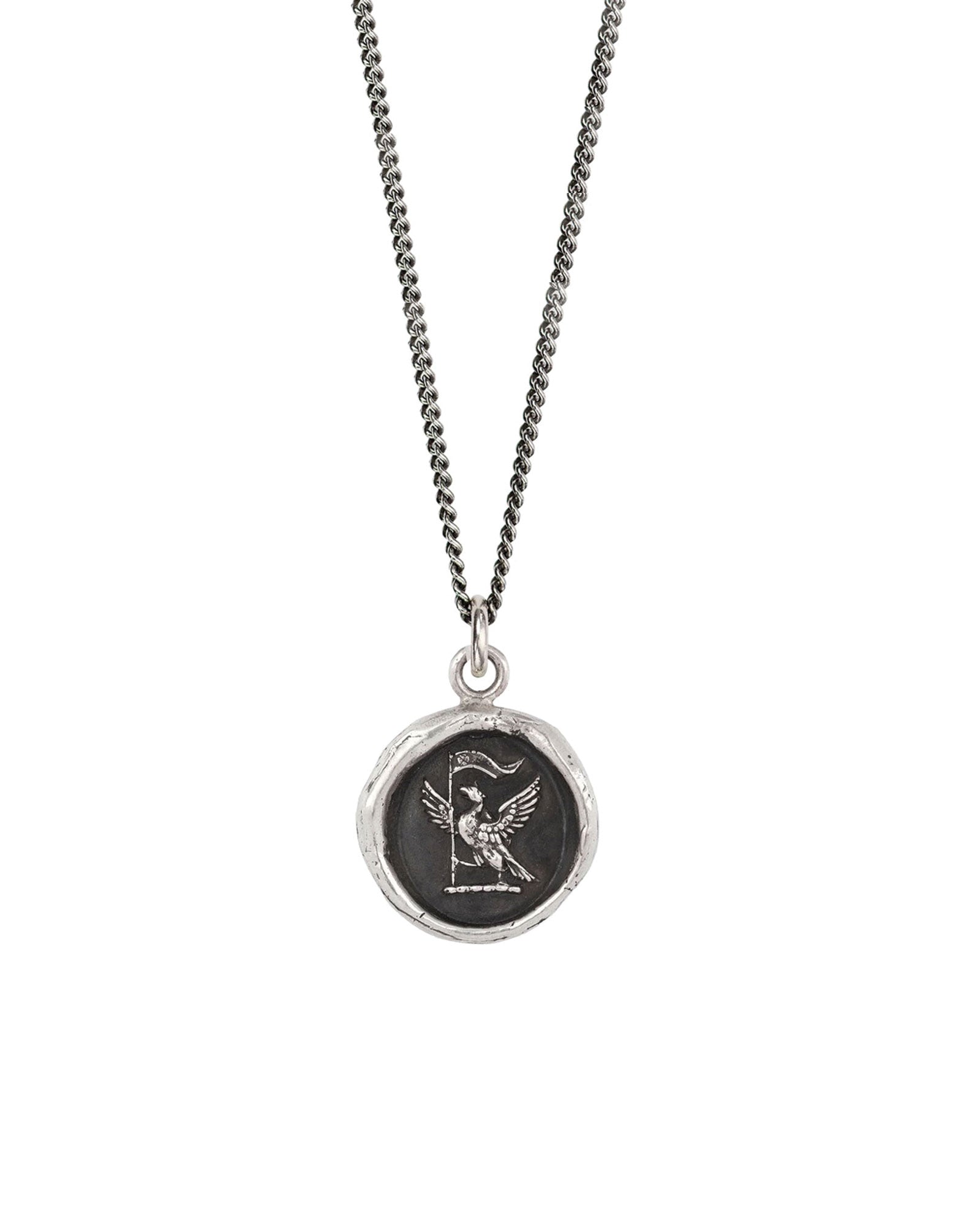 Pyrrha-Never Settle Talisman-Necklaces-Oxidized Sterling Silver-Blue Ruby Jewellery-Vancouver Canada