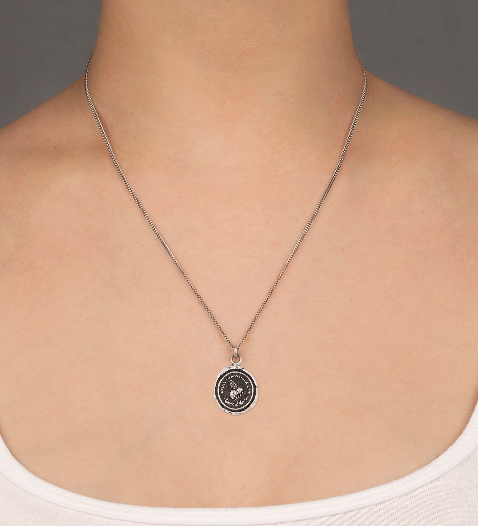 Pyrrha-Nothing is Impossible Talisman-Necklaces-Oxidized Sterling Silver-Blue Ruby Jewellery-Vancouver Canada