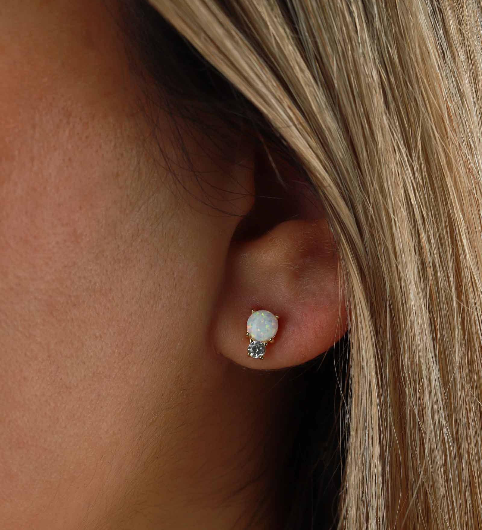 Quiet Icon-Opal CZ Drop Studs-Earrings-14k Gold Vermeil, Cubic Zirconia-Blue Ruby Jewellery-Vancouver Canada